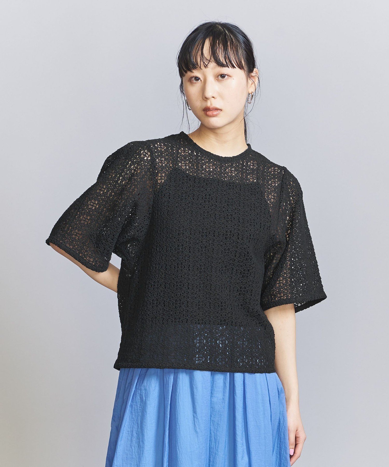 【その他のブランド/Other】のラッセルレース ショートスリーブ トップス インテリア・キッズ・メンズ・レディースファッション・服の通販 founy(ファニー) 　ファッション　Fashion　レディースファッション　Fashion for Women　トップス・カットソー　Cut & Sew Tops　おすすめ　Recommended / Our Picks　コンパクト　Compact, Small Size　ショート　Short, Short Length　シンプル　Simple, Minimal　スリーブ　Sleeve, Long Sleeve / Short Sleeve　フェミニン　Feminine, Girly　ラッセル　Raschel, Raschel Lace　レース　Lace, Lace Fabric　ワイド　Wide, Wide Fit　春　Spring　BLACK|ID: prp329100004582366 ipo3291000000032724898