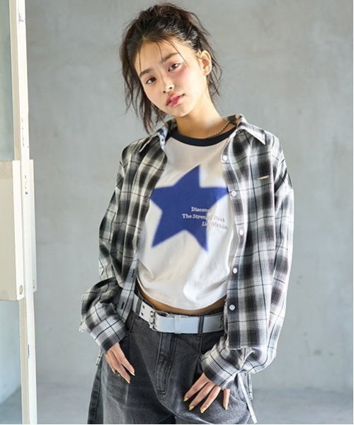 【その他のブランド/Other】の【LTXC】サイドドロストシャツ インテリア・キッズ・メンズ・レディースファッション・服の通販 founy(ファニー) https://founy.com/ ファッション Fashion キッズファッション Fashion for Kids インナー Innerwear ショート Short, Short Length ストライプ Stripe, Striped Pattern チェック Check, Plaid, Tartan |ID: prp329100004582395 ipo3291000000032729446