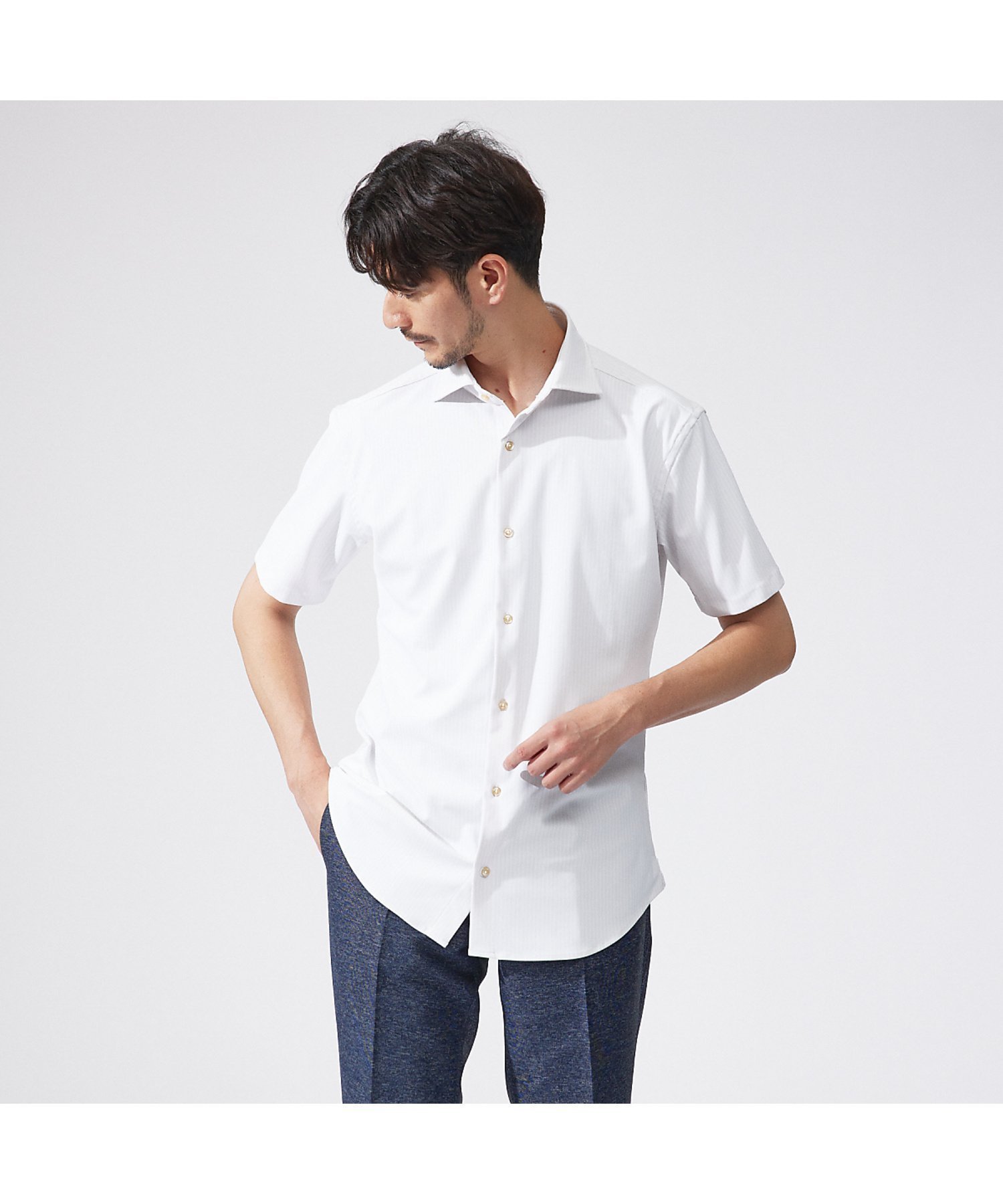 【アバハウス/ABAHOUSE / MEN】の【FLEX SHIRTS】接触冷感 ペンストライプ 半袖シャツ インテリア・キッズ・メンズ・レディースファッション・服の通販 founy(ファニー) 　ファッション　Fashion　メンズファッション　MEN　インナー　Inner　ジャケット　Jacket　スタイリッシュ　Stylish　ストライプ　Stripe　ストレッチ　Stretch　スーツ　Suit　セットアップ　Set Up　プリント　Print　半袖　Short Sleeve　おすすめ　Recommend　ライトベージュ|ID: prp329100004582590 ipo3291000000032472986