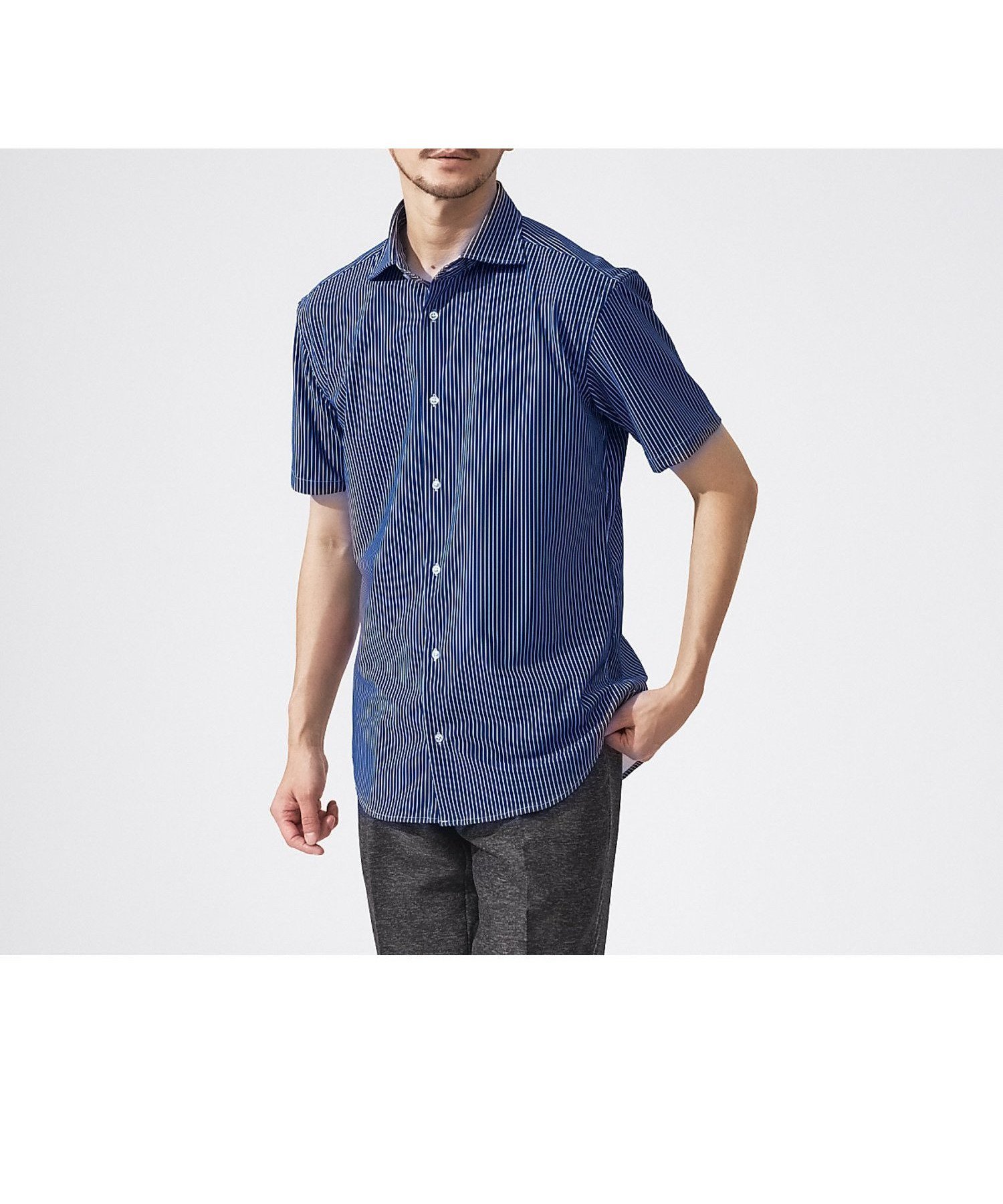 【アバハウス/ABAHOUSE / MEN】の【FLEX SHIRTS】接触冷感 ペンストライプ 半袖シャツ インテリア・キッズ・メンズ・レディースファッション・服の通販 founy(ファニー) 　ファッション　Fashion　メンズファッション　MEN　インナー　Inner　ジャケット　Jacket　スタイリッシュ　Stylish　ストライプ　Stripe　ストレッチ　Stretch　スーツ　Suit　セットアップ　Set Up　プリント　Print　半袖　Short Sleeve　おすすめ　Recommend　ネイビー|ID: prp329100004582590 ipo3291000000032472988