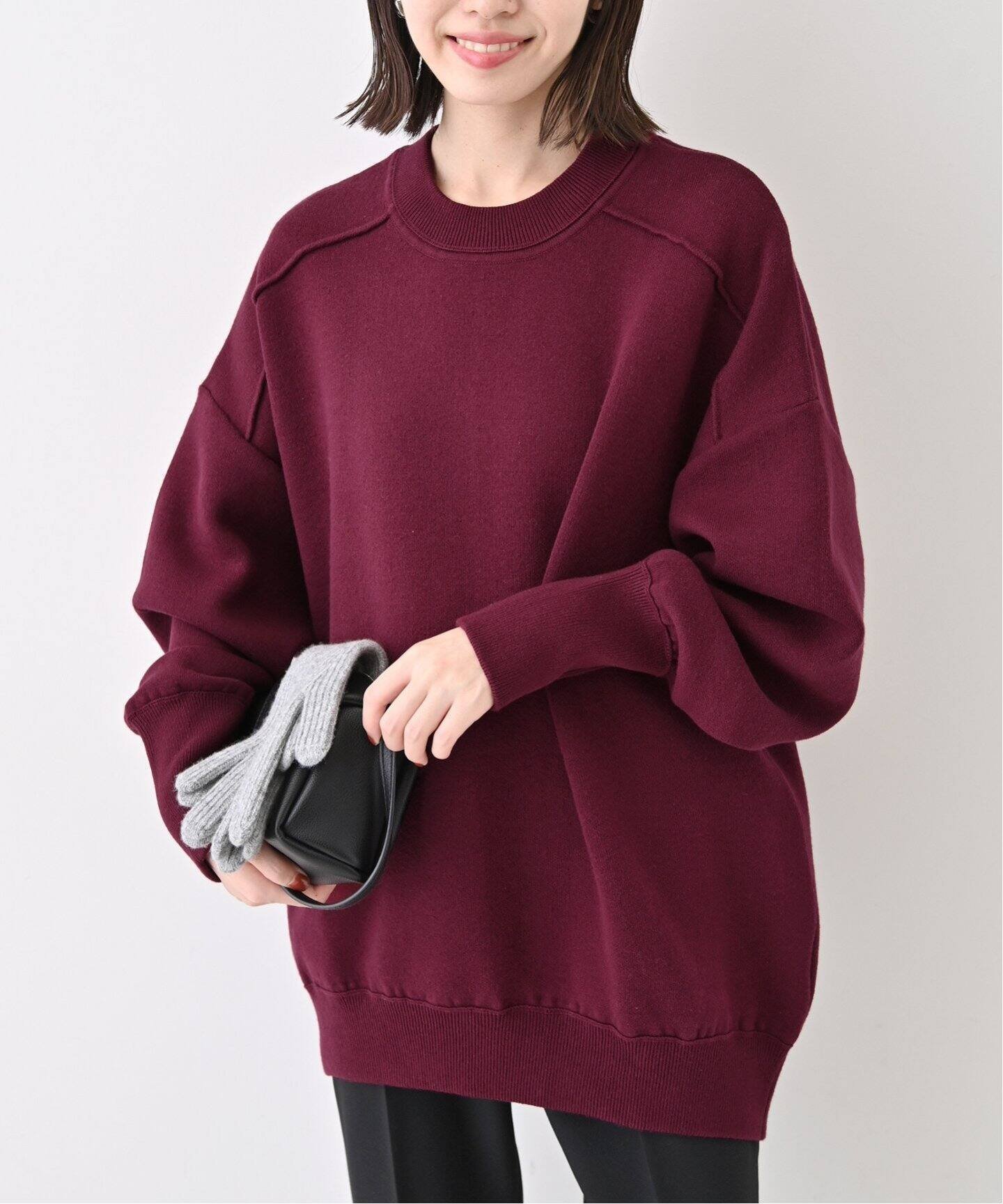 【スローブ イエナ/SLOBE IENA】の《追加 》オーバーサイズ スウェットライクニット インテリア・キッズ・メンズ・レディースファッション・服の通販 founy(ファニー) 　ファッション　Fashion　レディースファッション　Fashion for Women　トップス・カットソー　Cut & Sew Tops　ニット　Knit Tops & Sweaters　レディースパーカー・カジュアルフーディー　Casual Hoodies & Sweatshirts　スウェット・クルーネックトップス　Sweatshirts & Crewnecks / Relaxed Fit Sweat Tops　2025年　2025　2025-2026秋冬・A/W　Autumn/Winter 2025–26 AW25–26　ボルドー|ID: prp329100004582632 ipo3291000000033549768