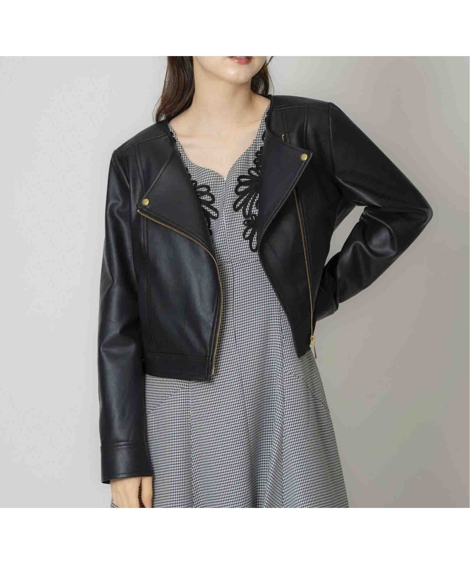 【ノエラ/Noela】のノーカラーライダースジャケット インテリア・キッズ・メンズ・レディースファッション・服の通販 founy(ファニー) 　ファッション　Fashion　レディースファッション　Ladies' Fashion Online　アウター　Coat Outerwear　ジャケット　Jackets　ライダース　Riders Jacket　クール　Cool　コンパクト　Compact　スエード　Suede　スタイリッシュ　Stylish　ドット　Dot　ポケット　Pocket　ライダースジャケット　Riders Jacket　定番　Standard　ブラック|ID: prp329100004582696 ipo3291000000032594315