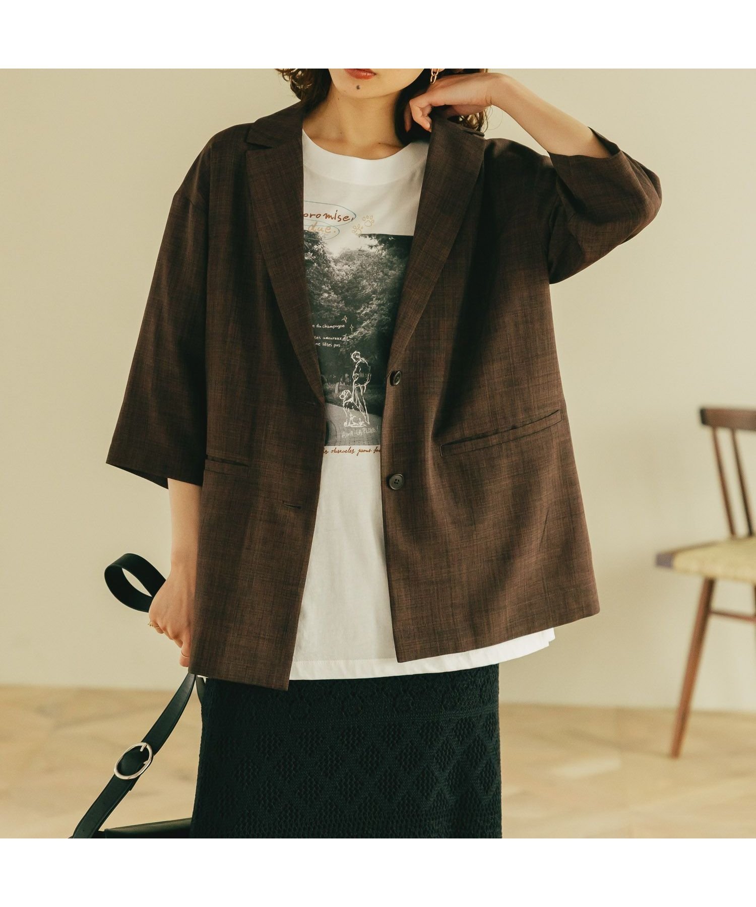 【スタディオ クリップ/studio CLIP】のリネンライクハーフスリーブジャケット 人気、トレンドファッション・服の通販 founy(ファニー) 　ファッション　Fashion　レディースファッション　Ladies' Fashion Online　アウター　Coat Outerwear　ジャケット　Jackets　おすすめ　Recommend　ジャケット　Jacket　ストレート　Straight　スリーブ　Sleeve　セットアップ　Set Up　テーラード　Tailored　ドロップ　Drop　ハーフ　Half　プリント　Print　リラックス　Relax　半袖　Short Sleeve　 other-1|ID: prp329100004582715 ipo3291000000032474004