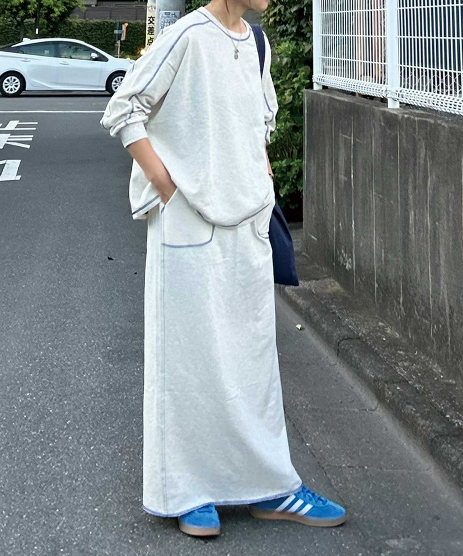 【コーナーズ/CORNERS】の【CORNERS by KR】裏毛配色ステッチスカート インテリア・キッズ・メンズ・レディースファッション・服の通販 founy(ファニー) 　ファッション　Fashion　レディースファッション　Ladies' Fashion Online　スカート　Skirt　スウェット　Sweat　スリット　Slit　ネオン　Neon　フィット　Fit　ポケット　Pocket　楽ちん　Easy　オートミール|ID: prp329100004583195 ipo3291000000032669081