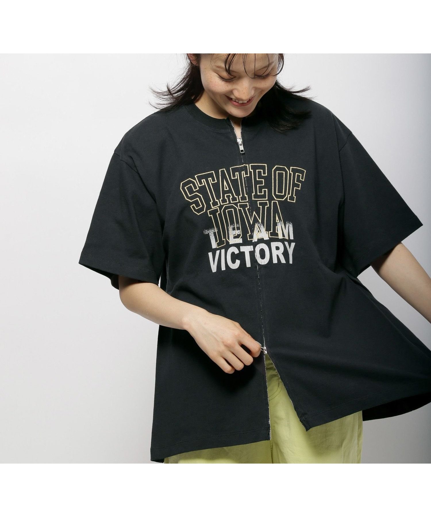 【ニコアンド/niko and】のアソートプリントダブルZIPTシャツ インテリア・キッズ・メンズ・レディースファッション・服の通販 founy(ファニー) 　ファッション　Fashion　レディースファッション　Ladies' Fashion Online　トップス・カットソー　Tops/Tshirt　シャツ/ブラウス　Shirts/Blouses　ロング / Tシャツ　T-Shirts　おすすめ　Recommend　シンプル　Simple　ジップ　Zip　スタイリッシュ　Stylish　デニム　Denim　ビンテージ　Vintage　フィット　Fit　プリント　Print　半袖　Short Sleeve　夏　Summer　ブラック|ID: prp329100004583215 ipo3291000000032626169