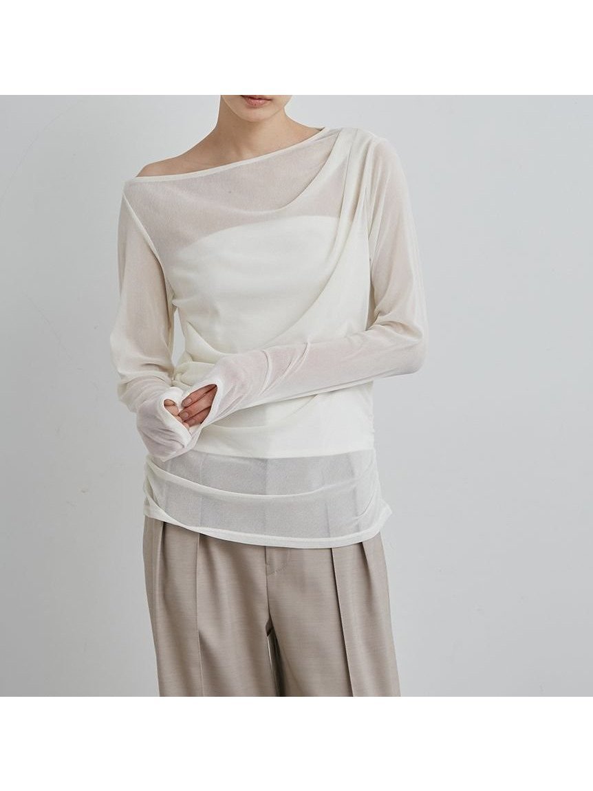 【ミースロエ/MIESROHE】の【ウォッシャブル】ワンショルドレープフロッキーチュールTOPS 人気、トレンドファッション・服の通販 founy(ファニー) 　雑誌掲載アイテム　Magazine Picks & Fashion Features　ファッション雑誌　Fashion Magazines　ヴェリィ　VERY　バイラ　BAILA　ファッション　Fashion　レディースファッション　Fashion for Women　トップス・カットソー　Cut & Sew Tops　12月号　December Issue　2月号　February Issue, Feb. Edition　3月号　March Issue　アシンメトリー　Asymmetrical Style　インナー　Innerwear　ウォッシャブル　Machine Washable　オケージョン　Occasion Wear　シャーリング　Shirring, Ruched　チュール　Tulip, Tulip Motif　ドレープ　Drape, Draping Fabric　冬　Winter / This Winter　洗える　Machine Washable　A/W・秋冬　Autumn/Winter　雑誌　Magazine, Fashion Magazine　 other-1|ID: prp329100004583277 ipo3291000000033322191