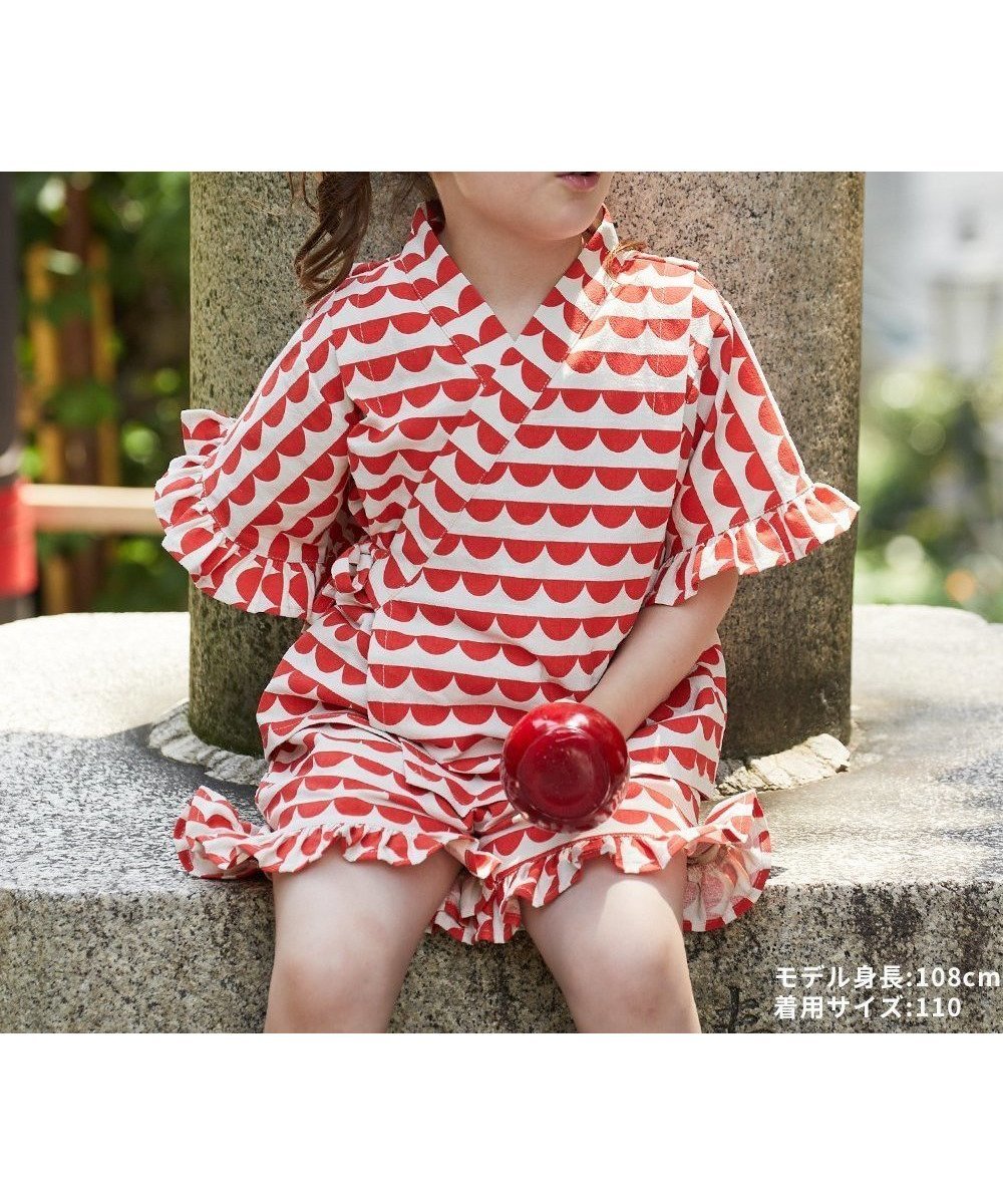 【リジェール/riziere / KIDS】の【リンクコーデ】選べる2柄キッズフリル甚平 インテリア・キッズ・メンズ・レディースファッション・服の通販 founy(ファニー) 　ファッション　Fashion　キッズファッション　Fashion for Kids　おすすめ　Recommended / Our Picks　お家時間・ステイホーム　Stay Home / At Home　スカラップ　Scallop, Scalloped Edge　セパレート　Separate, Two-Piece　フリル　Frill, Ruffle　ベビー　Baby, Babywear　夏　Summer　ORANGERED|ID: prp329100004583288 ipo3291000000032626339