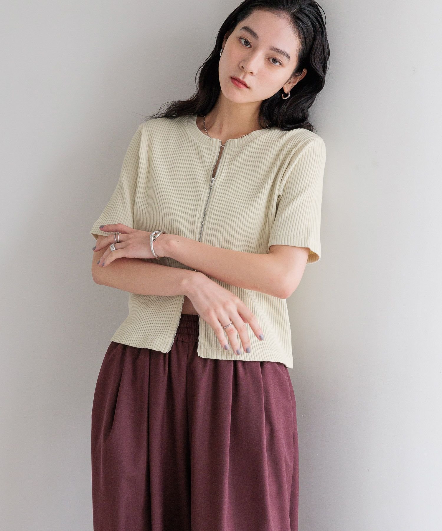 【ローリーズファーム/LOWRYS FARM】の【選べるSHORT LOG丈】WZIPリブカーディガンSS インテリア・キッズ・メンズ・レディースファッション・服の通販 founy(ファニー) 　ファッション　Fashion　レディースファッション　Fashion for Women　トップス・カットソー　Cut & Sew Tops　カーディガン・羽織り　Layered Style Cardigans　おすすめ　Recommended / Our Picks　タイトスカート　Pencil Skirt, Tight Skirt　デニム　Denim, Jeans Material　トレンド　Trend, Trending Now　フロント　Front, Front Design　ボトム　Bottoms, Lower Wear　アイボリー|ID: prp329100004583291 ipo3291000000033890148