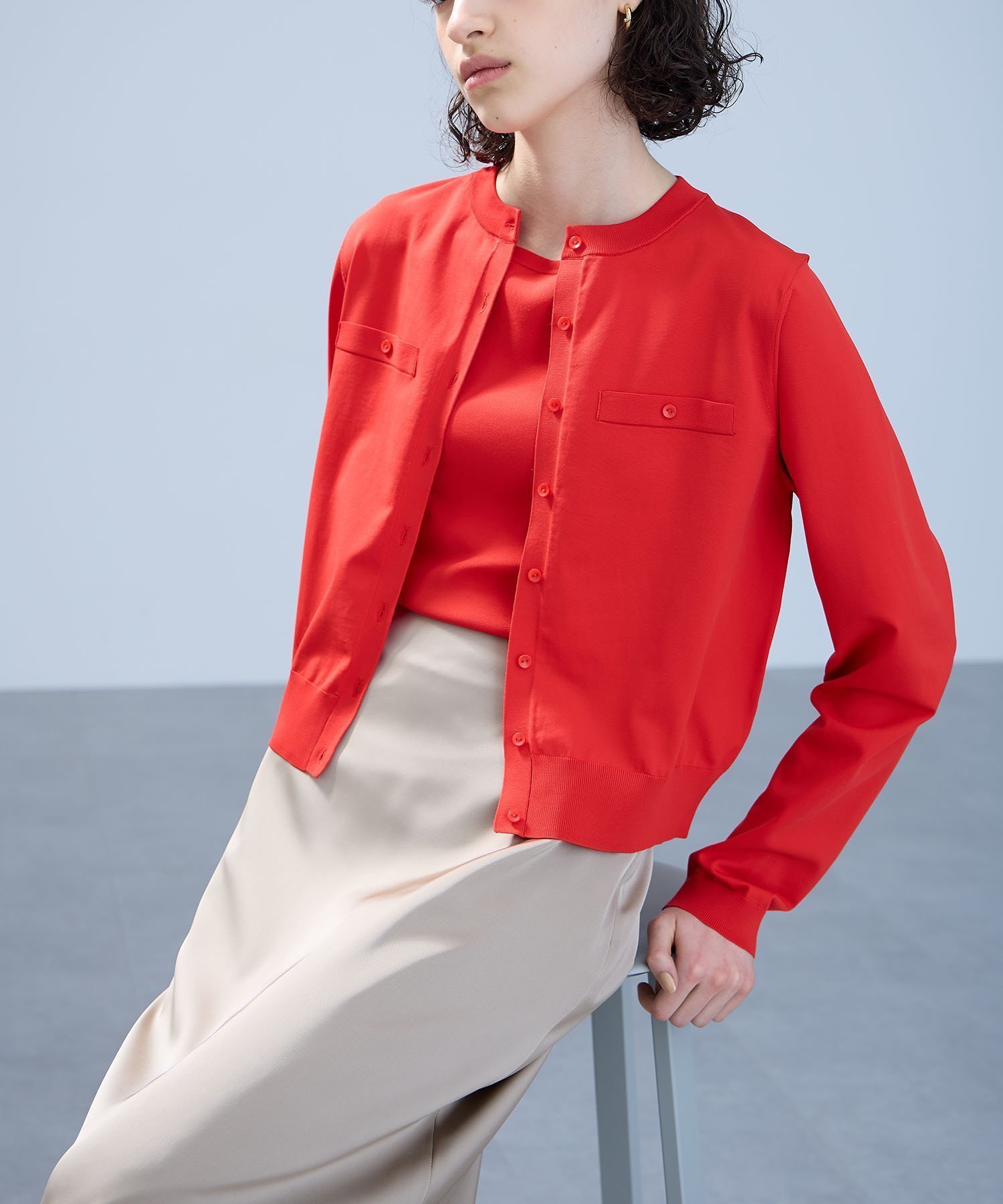 【ノーク/N.O.R.C】のクルーニットカーディガン【BEAUTY AIRY】 インテリア・キッズ・メンズ・レディースファッション・服の通販 founy(ファニー) 　ファッション　Fashion　レディースファッション　Ladies' Fashion Online　トップス・カットソー　Tops/Tshirt　ニット　Knit Tops　カーディガン　Cardigans　カーディガン　Cardigan　ジャケット　Jacket　ポケット　Pocket　レッド|ID: prp329100004583471 ipo3291000000032692212