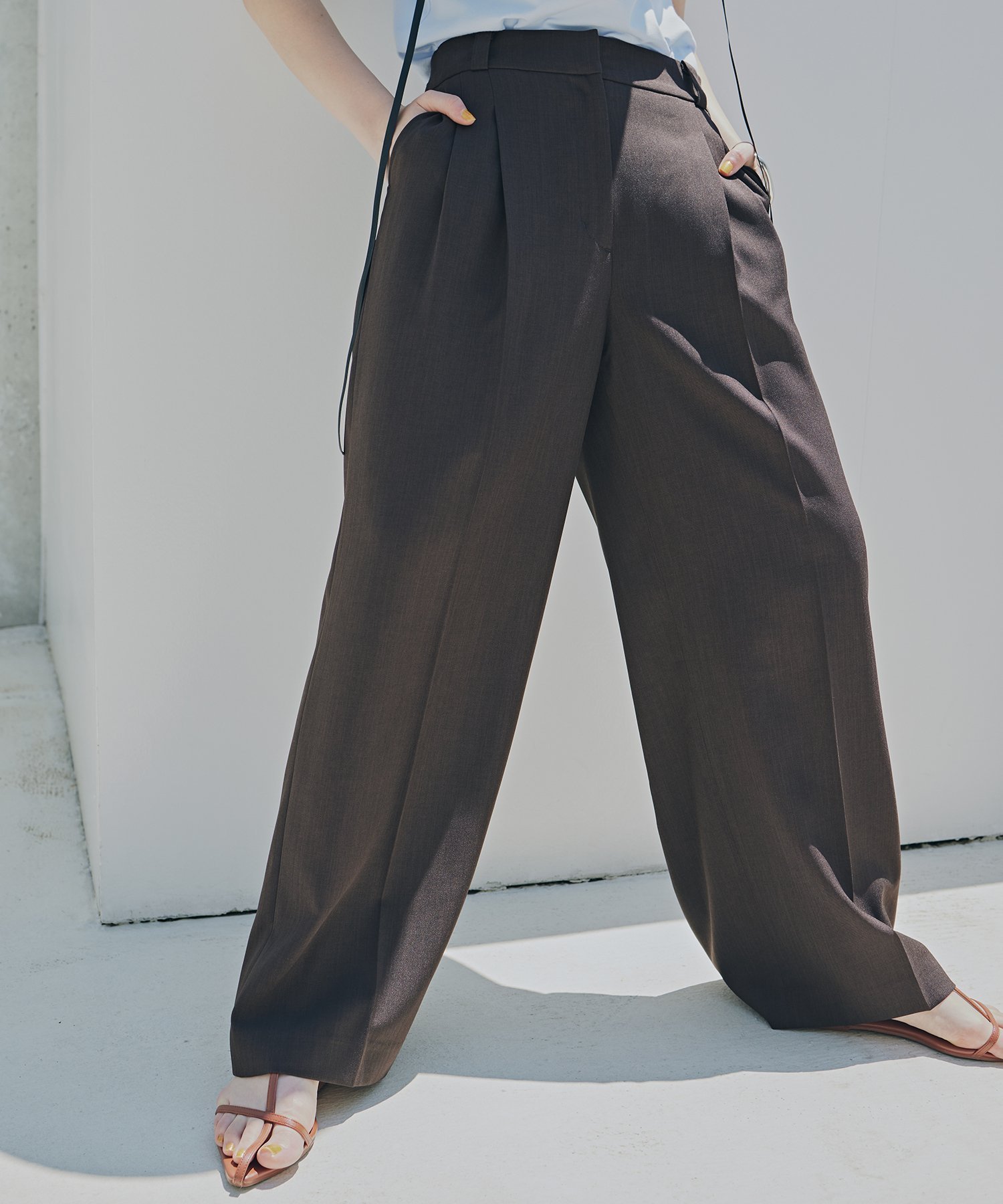 【エヌ ナチュラルビューティーベーシック/N.Natural Beauty basic】のツータックワイドパンツ 人気、トレンドファッション・服の通販 founy(ファニー) 　ファッション　Fashion　レディースファッション　Ladies' Fashion Online　パンツ　Pants　シンプル　Simple　センター　Center　ツイル　Twill　バランス　Balance　メランジ　Melange　ワイド　Wide　 other-1|ID: prp329100004583663 ipo3291000000032683136