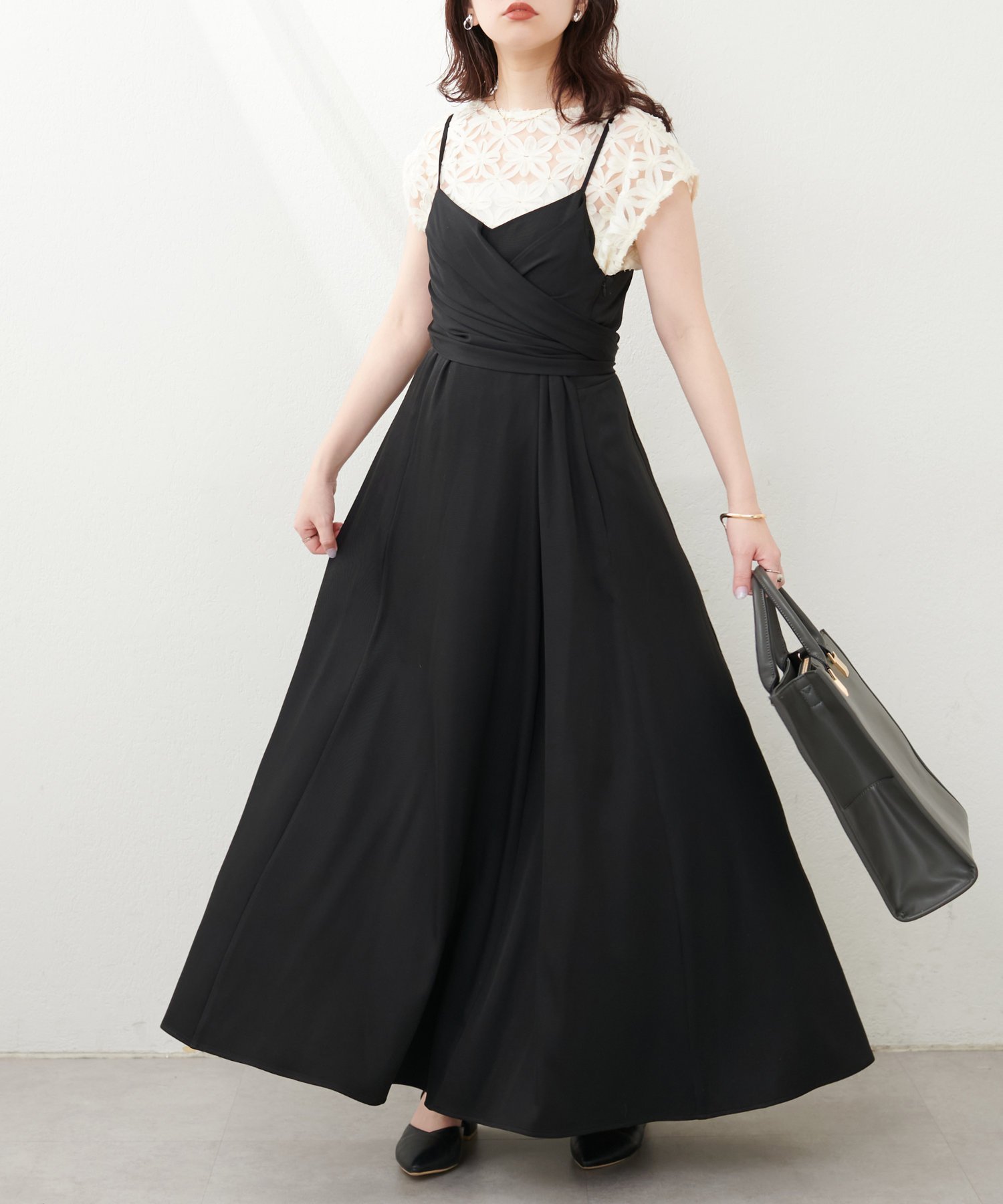 【ナチュラルクチュール/natural couture】のosonoアシメカシュクールリボンキャミワンピース インテリア・キッズ・メンズ・レディースファッション・服の通販 founy(ファニー) 　ファッション　Fashion　レディースファッション　Fashion for Women　ワンピース　Dresses　キャミソールワンピース　Camisole Dresses　2025年　2025　2025春夏・S/S　Spring/Summer 2025 SS25　ブラック|ID: prp329100004583684 ipo3291000000032729346