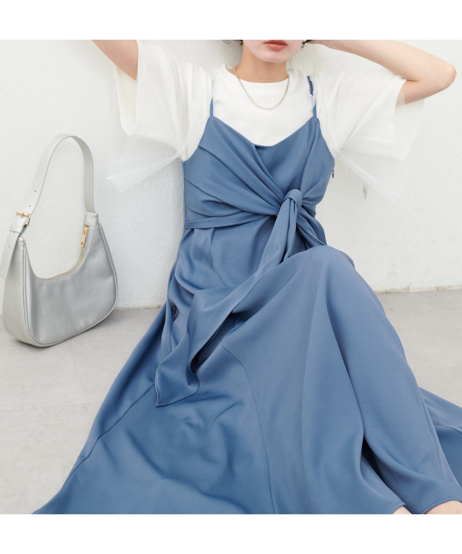 【ナチュラルクチュール/natural couture】のosonoアシメカシュクールリボンキャミワンピース インテリア・キッズ・メンズ・レディースファッション・服の通販 founy(ファニー) 　ファッション　Fashion　レディースファッション　Fashion for Women　ワンピース　Dresses　キャミソールワンピース　Camisole Dresses　2025年　2025　2025春夏・S/S　Spring/Summer 2025 SS25　ブルー|ID: prp329100004583684 ipo3291000000032729350