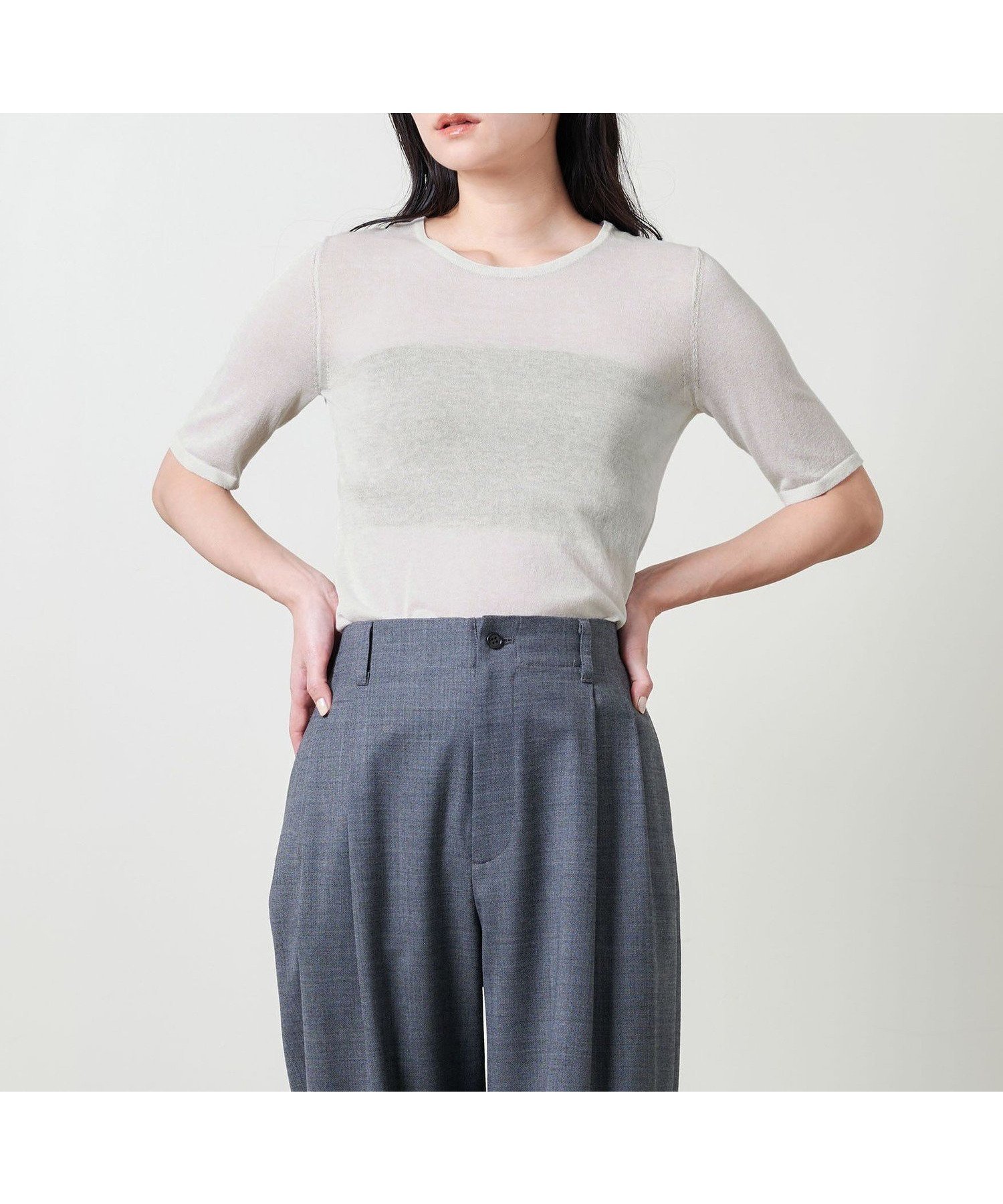 【ユナイテッドアローズ/UNITED ARROWS】のMARW UNITED ARROWS 5分袖 シアー ニット インテリア・キッズ・メンズ・レディースファッション・服の通販 founy(ファニー) 　ファッション　Fashion　レディースファッション　Fashion for Women　トップス・カットソー　Cut & Sew Tops　ニット　Knit Tops & Sweaters　シアー　Sheer, See-Through　シルク　Silk, 100% Silk　シンプル　Simple, Minimal　人気　Popular, Best Seller　フィット　Fit, Slim Fit　エレガント 上品　Elegant　ビジネス 仕事 通勤　Business / Work / Commuting　LT.GRAY|ID: prp329100004583714 ipo3291000000032714890