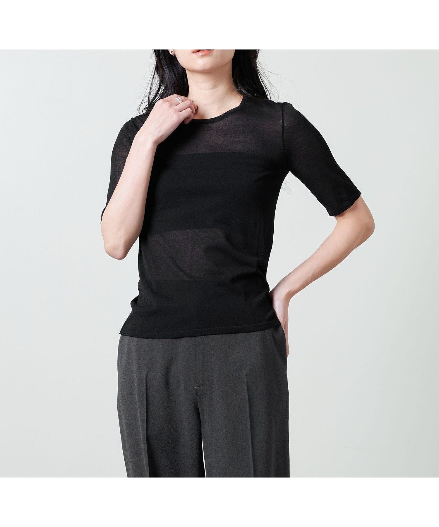 【ユナイテッドアローズ/UNITED ARROWS】のMARW UNITED ARROWS 5分袖 シアー ニット インテリア・キッズ・メンズ・レディースファッション・服の通販 founy(ファニー) 　ファッション　Fashion　レディースファッション　Fashion for Women　トップス・カットソー　Cut & Sew Tops　ニット　Knit Tops & Sweaters　シアー　Sheer, See-Through　シルク　Silk, 100% Silk　シンプル　Simple, Minimal　人気　Popular, Best Seller　フィット　Fit, Slim Fit　エレガント 上品　Elegant　ビジネス 仕事 通勤　Business / Work / Commuting　BLACK|ID: prp329100004583714 ipo3291000000032714891