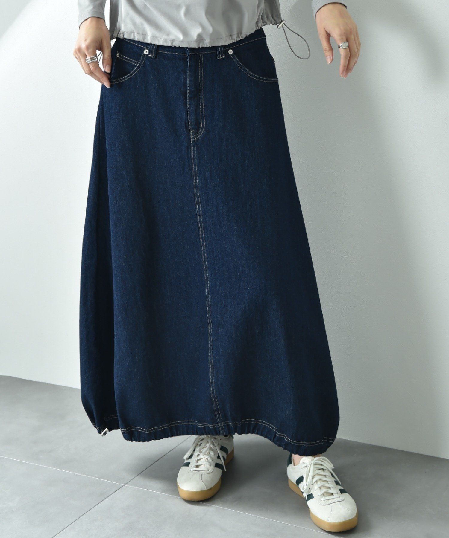 【インタープラネット/INTERPLANET】のドロストコクーンデニムスカート インテリア・キッズ・メンズ・レディースファッション・服の通販 founy(ファニー) 　ファッション　Fashion　レディースファッション　Ladies' Fashion Online　スカート　Skirt　デニムスカート　Denim Skirts　デニム　Denim　ヘムライン　Hemline　ブルー|ID: prp329100004583748 ipo3291000000032678949