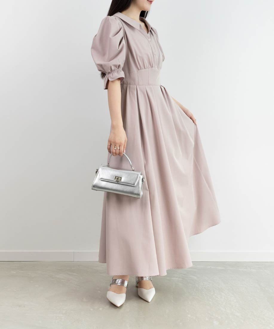 【ランダ/RANDA】のウエストタックフレアワンピース インテリア・キッズ・メンズ・レディースファッション・服の通販 founy(ファニー) 　ファッション　Fashion　レディースファッション　Ladies' Fashion Online　ワンピース　Dress　インナーキャミ　Inner Cami　シューズ　Shoes　シンプル　Simple　ストライプ　Stripe　スリーブ　Sleeve　デコルテ　Decolletage　フレア　Flare　PINK|ID: prp329100004583919 ipo3291000000032700382