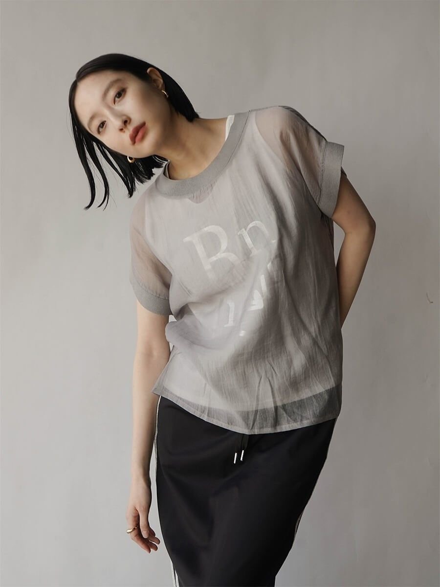 【ラシュッド/LASUD】のロゴタンクトップ×シアートップス インテリア・キッズ・メンズ・レディースファッション・服の通販 founy(ファニー) 　ファッション　Fashion　レディースファッション　Fashion for Women　トップス・カットソー　Cut & Sew Tops　スリーブ　Sleeve, Long Sleeve / Short Sleeve　タンク　Tank Top, Sleeveless Top　ドッキング　Docking, Mixed Material　フレンチ　French, French Style　リブニット　Rib Knit, Ribbed Knit　チャコールグレー|ID: prp329100004584024 ipo3291000000032680054