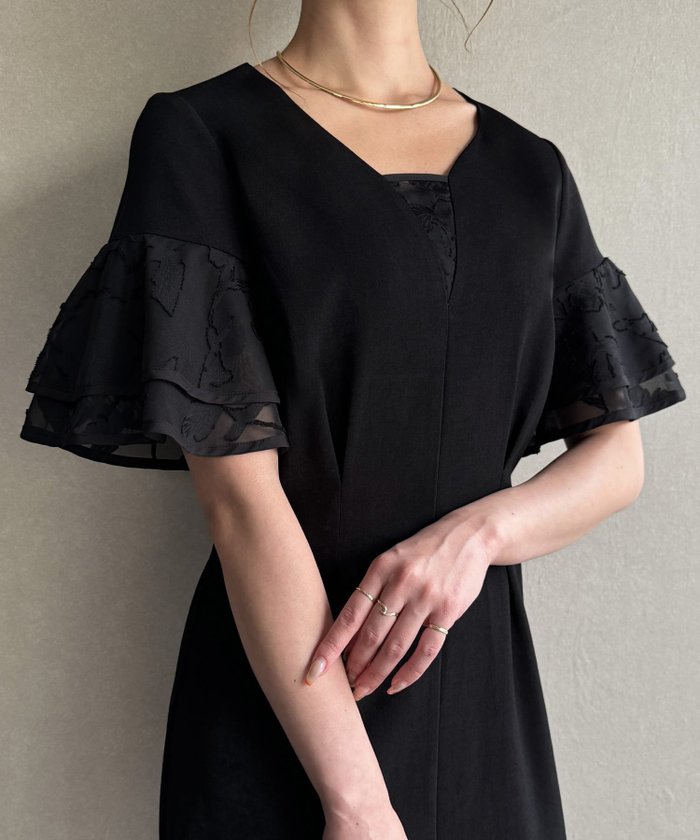 【ジュノア/JUNOAH】のシアーフリルスリーブワンピース インテリア・キッズ・メンズ・レディースファッション・服の通販 founy(ファニー) https://founy.com/ ファッション Fashion レディースファッション Ladies' Fashion Online ワンピース Dress |ID: prp329100004584092 ipo3291000000032644390