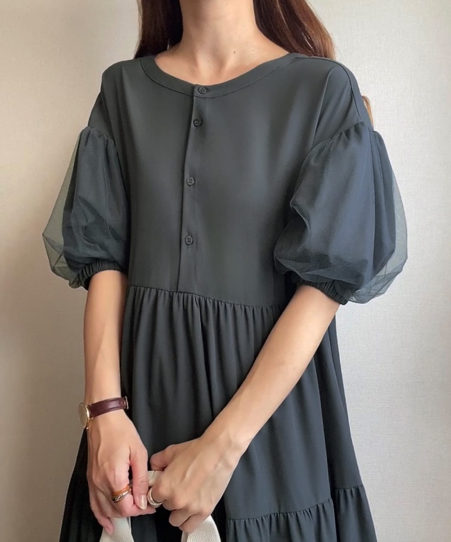 【ジュノア/JUNOAH】のFILLOU チュールワンピース インテリア・キッズ・メンズ・レディースファッション・服の通販 founy(ファニー) 　ファッション　Fashion　レディースファッション　Ladies' Fashion Online　ワンピース　Dress　チュール　Tulle　チャコール|ID: prp329100004584106 ipo3291000000032676818