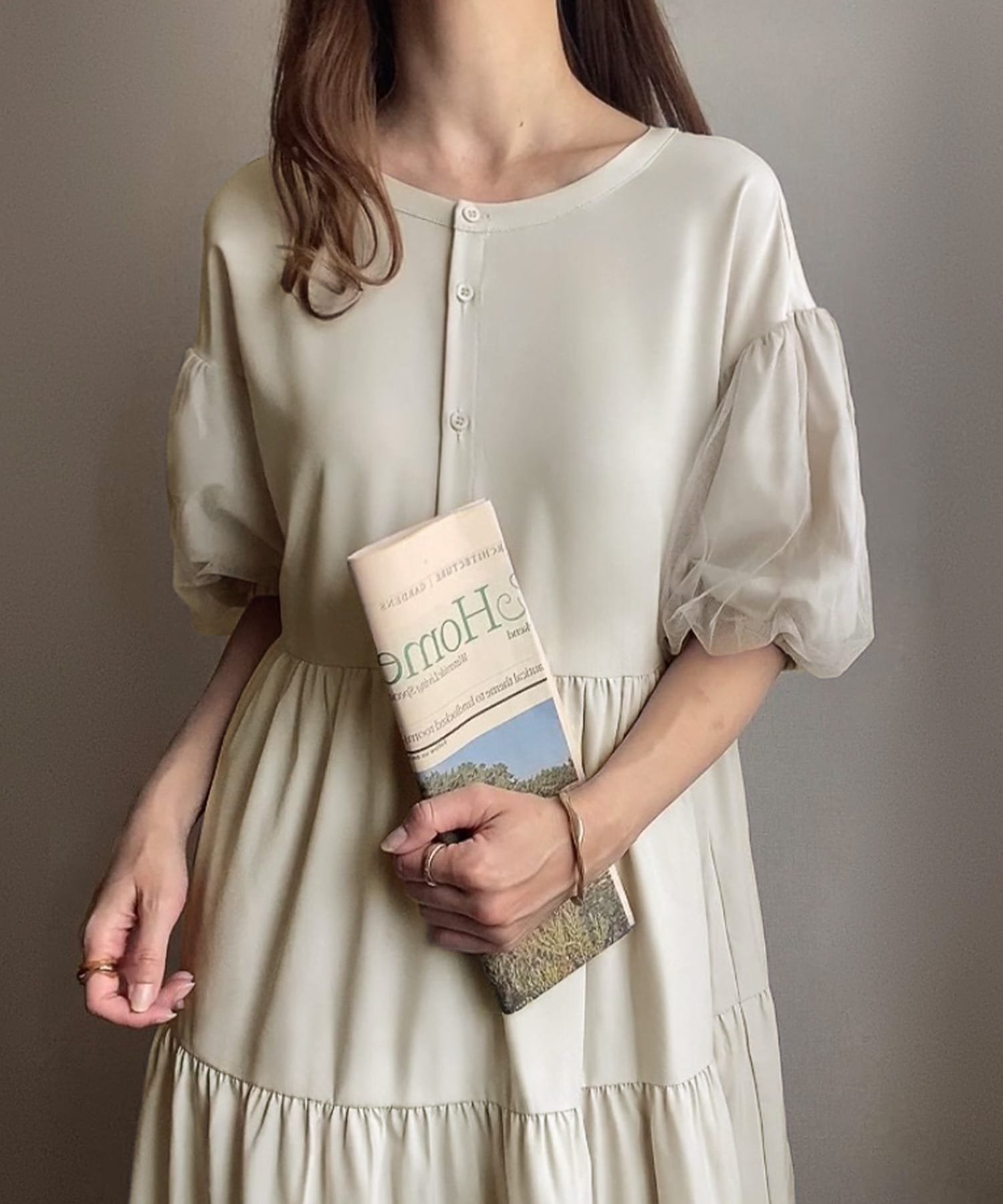 【ジュノア/JUNOAH】のFILLOU チュールワンピース インテリア・キッズ・メンズ・レディースファッション・服の通販 founy(ファニー) 　ファッション　Fashion　レディースファッション　Ladies' Fashion Online　ワンピース　Dress　チュール　Tulle　グレージュ|ID: prp329100004584106 ipo3291000000032676821
