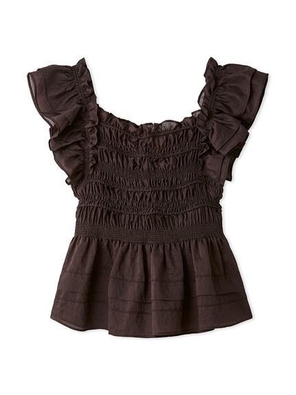 【フレイ アイディー/FRAY I.D】のフリルシャーリングデザインブラウス インテリア・キッズ・メンズ・レディースファッション・服の通販 founy(ファニー) 　ファッション　Fashion　レディースファッション　Ladies' Fashion Online　トップス・カットソー　Tops/Tshirt　シャツ/ブラウス　Shirts/Blouses　オフショルダー　Off Shoulder　ギャザー　Gather　コンパクト　Compact　シャーリング　Shirring　スリット　Slit　チェック　Check　定番　Standard　フリル　Frills　ボトム　Bottom　リボン　Ribbon　ワーク　Work　夏　Summer　BRW[058]|ID: prp329100004584124 ipo3291000000032496033
