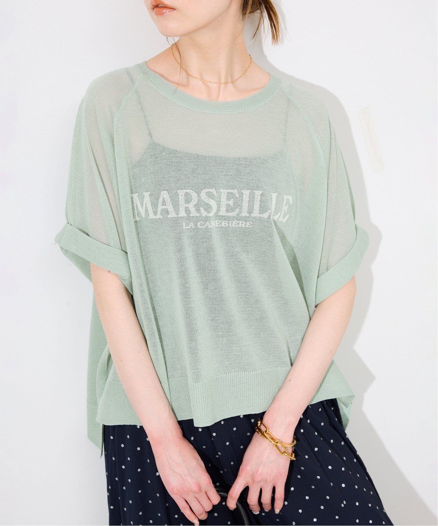 【スローブ イエナ/SLOBE IENA】のロゴプリントシアーニット インテリア・キッズ・メンズ・レディースファッション・服の通販 founy(ファニー) 　ファッション　Fashion　レディースファッション　Fashion for Women　トップス・カットソー　Cut & Sew Tops　ニット　Knit Tops & Sweaters　2025年　2025　2025春夏・S/S　Spring/Summer 2025 SS25　おすすめ　Recommended / Our Picks　キャミワンピース　Cami Dress, Slip Dress　シアー　Sheer, See-Through　デニム　Denim, Jeans Material　トレンド　Trend, Trending Now　フレア　Flare, Flared　プリント　Print, Printed Pattern　ボトム　Bottoms, Lower Wear　夏　Summer　グリーン B|ID: prp329100004584227 ipo3291000000032755202