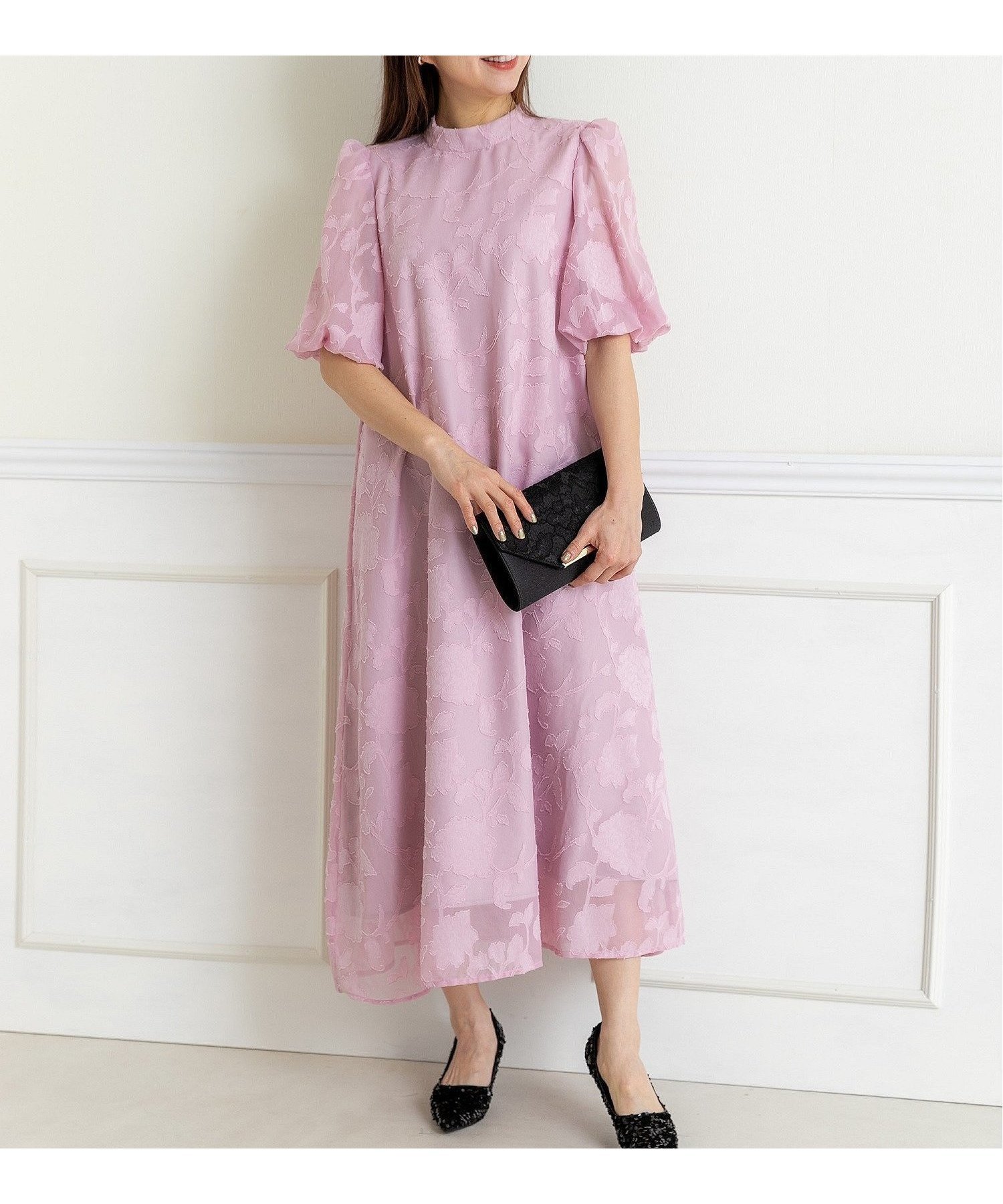 【プレフェリール/PREFERIR】のランタンスリーブAラインワンピース インテリア・キッズ・メンズ・レディースファッション・服の通販 founy(ファニー) 　ファッション　Fashion　レディースファッション　Ladies' Fashion Online　ワンピース　Dress　Aラインワンピース　A-line Dress　カーディガン　Cardigan　ショート　Short　ジャケット　Jacket　スリーブ　Sleeve　バランス　Balance　二次会　Wedding Party　結婚式　Wedding Ceremony　ピンク|ID: prp329100004584666 ipo3291000000032623965