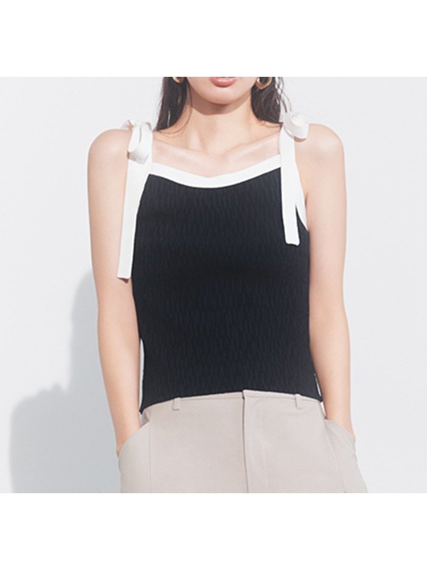 【フレイ アイディー/FRAY I.D】のショルダーリボンニットプルオーバー/ウォッシャブル 人気、トレンドファッション・服の通販 founy(ファニー) 　ファッション　Fashion　レディースファッション　Fashion for Women　トップス・カットソー　Cut & Sew Tops　ニット　Knit Tops & Sweaters　カジュアルプルオーバー・ニットトップス　Pullovers & Knit Tops / Casual Pullovers　インナー　Innerwear　ウォッシャブル　Machine Washable　ショルダー　Shoulder, Shoulder Strap　シンプル　Simple, Minimal　フォルム　Silhouette, Form　ボーダー　Border, Stripe　ランダム　Random, Irregular　リボン　Ribbon, Bow　夏　Summer　 other-1|ID: prp329100004584814 ipo3291000000032620381