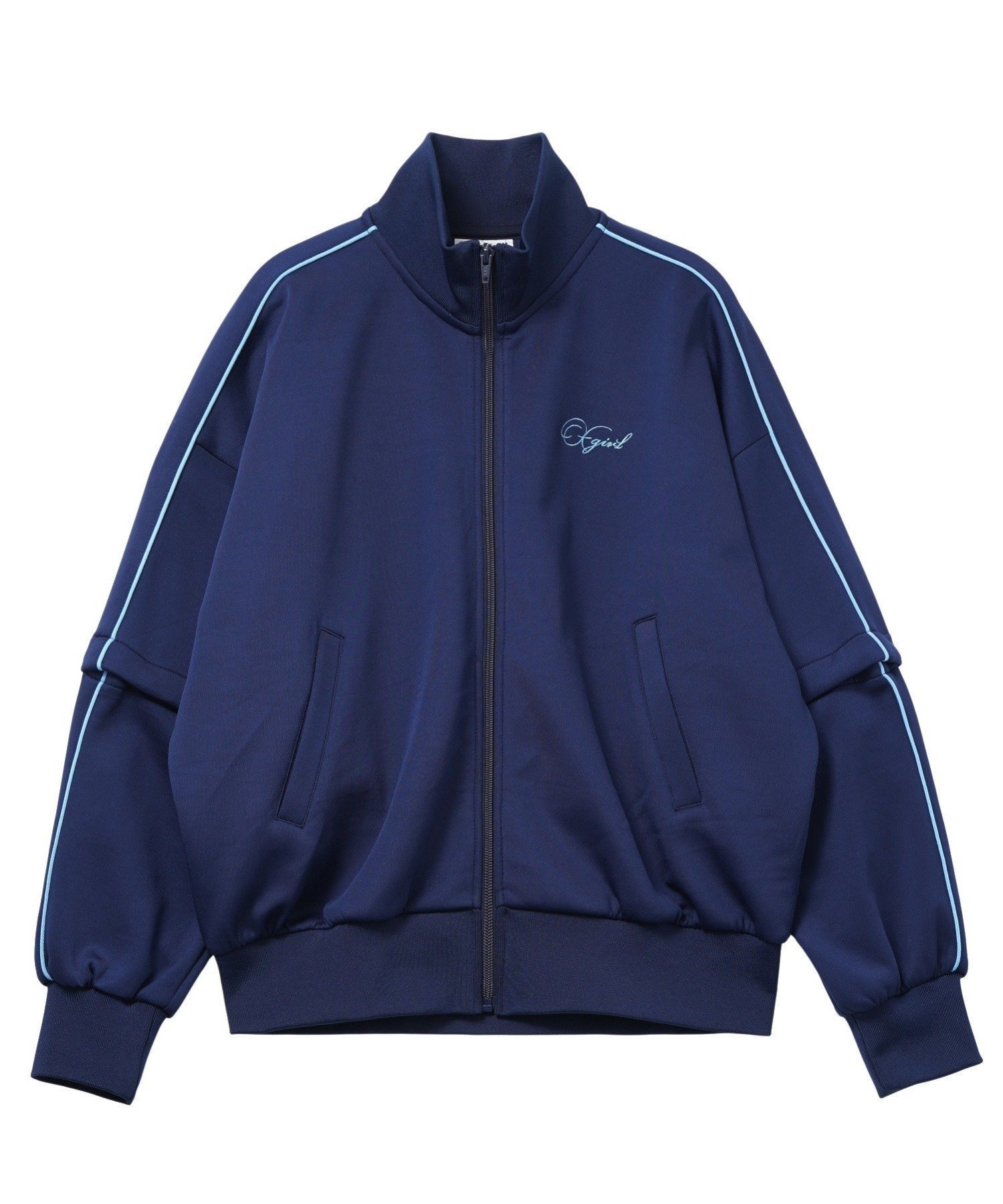 【エックスガール/X-girl】のPENCIL SCRIPT LOGO 2WAY TRACK JACKET インテリア・キッズ・メンズ・レディースファッション・服の通販 founy(ファニー) 　ファッション　Fashion　レディースファッション　Ladies' Fashion Online　アウター　Coat Outerwear　ジャケット　Jackets　ジャケット　Jacket　ジャージ　Jersey　パーカー　Hoodie　ミニスカート　Mini Skirt　ロング　Long　ワンポイント　One Point　今季　This Season　半袖　Short Sleeve　旅行　Travel　A/W・秋冬　Aw・Autumn/Winter・Fw・Fall-Winter　長袖　Long Sleeve　NAVY|ID: prp329100004584849 ipo3291000000032504847