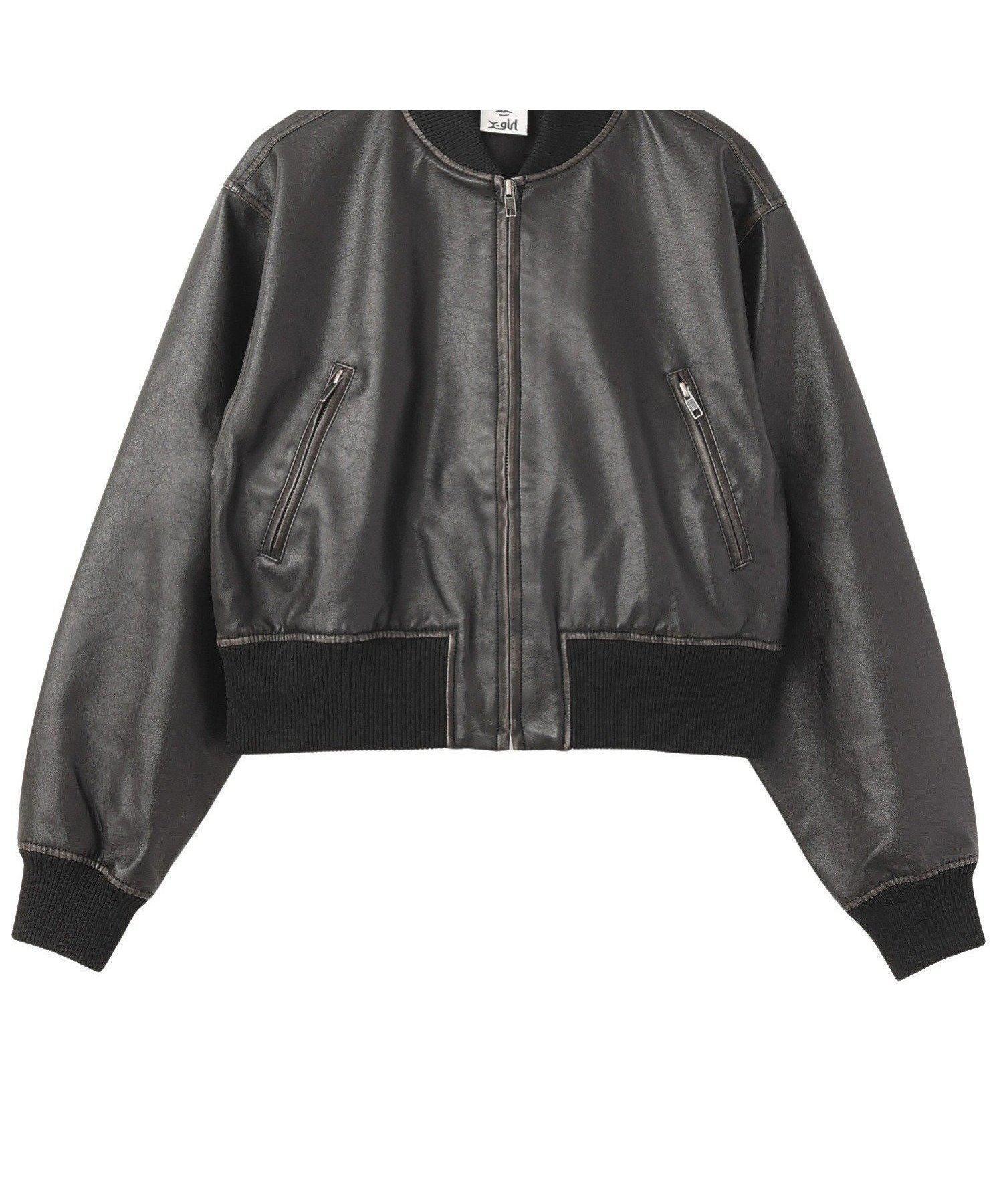 【エックスガール/X-girl】のDISTRESSED FAUX LEATHER COMPACT BLOUSON インテリア・キッズ・メンズ・レディースファッション・服の通販 founy(ファニー) 　ファッション　Fashion　レディースファッション　Ladies' Fashion Online　アウター　Coat Outerwear　ブルゾン　Blouson/Jackets　おすすめ　Recommend　コンパクト　Compact　ショート　Short　ジャケット　Jacket　デニム　Denim　メタル　Metal　旅行　Travel　長袖　Long Sleeve　BLACK|ID: prp329100004584856 ipo3291000000032504905