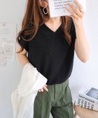 【その他のブランド/Other】のVネック フレンチスリーブ ニットソー トップス ブラック|ID: prp329100004584869 ipo3291000000032567068