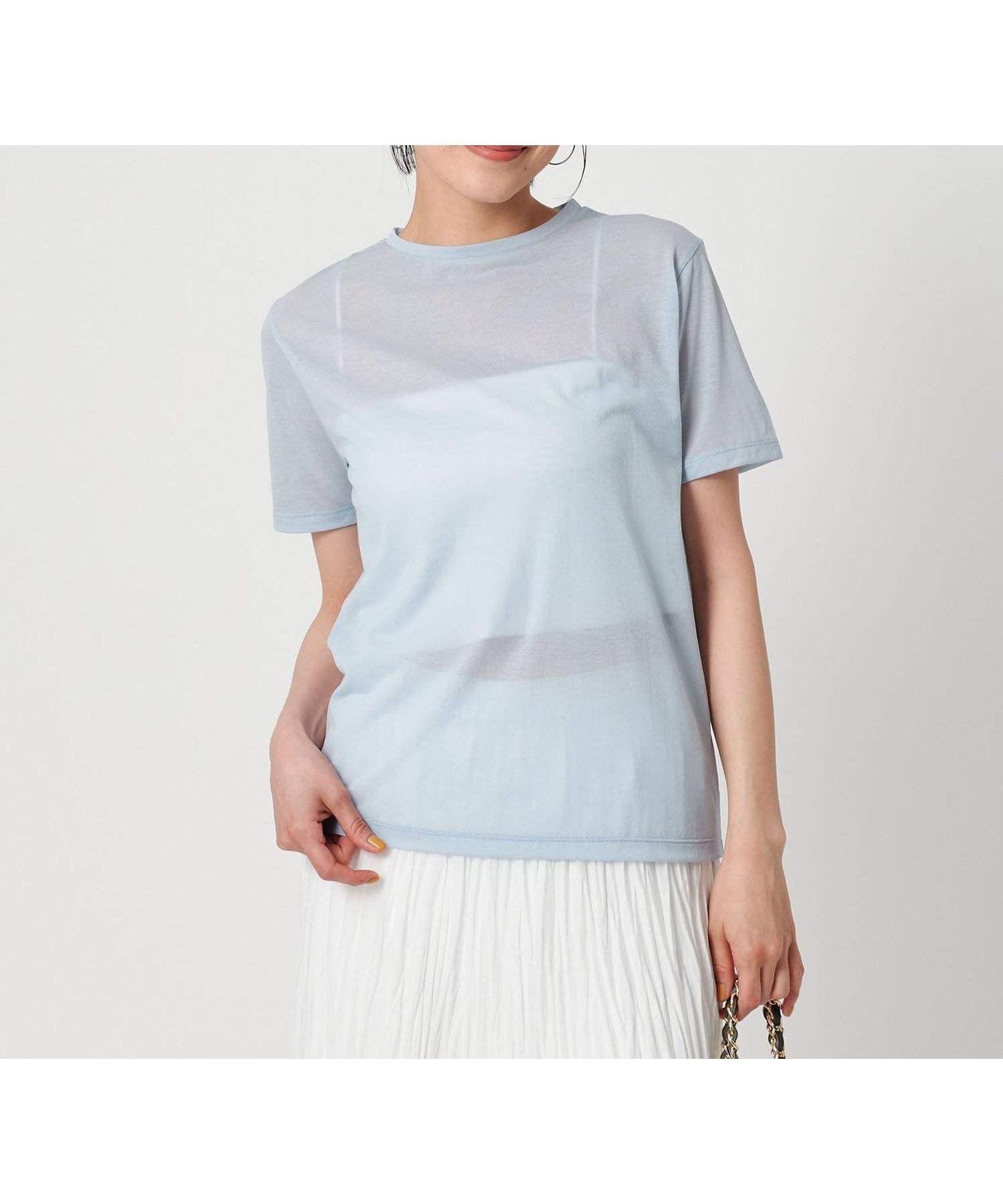 【ビューティ&ユース ユナイテッドアローズ/BEAUTY&YOUTH / UNITED ARROWS】のコットンナイロン天竺 シアー クルーネック ショートスリーブTシャツ インテリア・キッズ・メンズ・レディースファッション・服の通販 founy(ファニー) 　ファッション　Fashion　レディースファッション　Fashion for Women　トップス・カットソー　Cut & Sew Tops　シャツ・ブラウス・オフィスカジュアル　Elegant Blouses & Button-Ups　ロングTシャツ・Tシャツ　Longline T-Shirts & Tees　インナー　Innerwear　サロペット　Overalls, Salopette　シアー　Sheer, See-Through　ショート　Short, Short Length　ジャケット　Jacket, Outerwear　スリーブ　Sleeve, Long Sleeve / Short Sleeve　トレンド　Trend, Trending Now　人気　Popular, Best Seller　半袖　Short Sleeve, Half Sleeve　定番　Standard, Basic Item　LT.BLUE|ID: prp329100004584894 ipo3291000000032730686