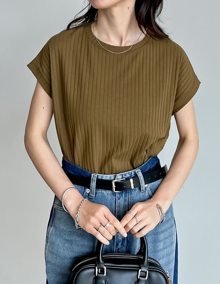 【リエディ/Re:EDIT】の汗じみ防止 リブカットソーTシャツ インテリア・キッズ・メンズ・レディースファッション・服の通販 founy(ファニー) 　ファッション　Fashion　レディースファッション　Fashion for Women　トップス・カットソー　Cut & Sew Tops　シャツ・ブラウス・オフィスカジュアル　Elegant Blouses & Button-Ups　ロングTシャツ・Tシャツ　Longline T-Shirts & Tees　カットソー・ベーシックTシャツ　Cut-and-Sewn Tops / Stretch Tees & Basics　インナー　Innerwear　キャミワンピース　Cami Dress, Slip Dress　吸水　Absorbent, Quick-Dry　サロペット　Overalls, Salopette　シンプル　Simple, Minimal　スラックス　Slacks, Dress Pants　スリット　Slit, Slit Detail　スリーブ　Sleeve, Long Sleeve / Short Sleeve　フレンチ　French, French Style　ベーシック　Basic, Essential　夏　Summer　カーキ|ID: prp329100004584999 ipo3291000000033634368