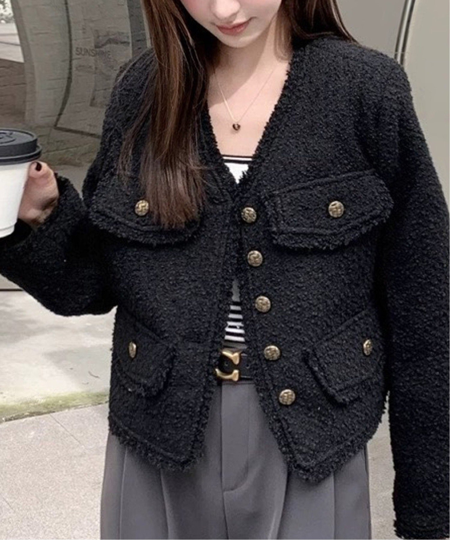 【チェルカ/CERCA】のMEMECLE/ノーカラー ツイードジャケット インテリア・キッズ・メンズ・レディースファッション・服の通販 founy(ファニー) 　ファッション　Fashion　レディースファッション　Fashion for Women　アウター　Coat / Outerwear Collection　レディースジャケット・軽アウター　Jackets　おすすめ　Recommended / Our Picks　ジャケット　Jacket, Outerwear　スラックス　Slacks, Dress Pants　ツイード　Twill, Twill Weave　デニム　Denim, Jeans Material　フォーマル　Formal, Dressy　エレガント 上品　Elegant　ブラック|ID: prp329100004585258 ipo3291000000032511116