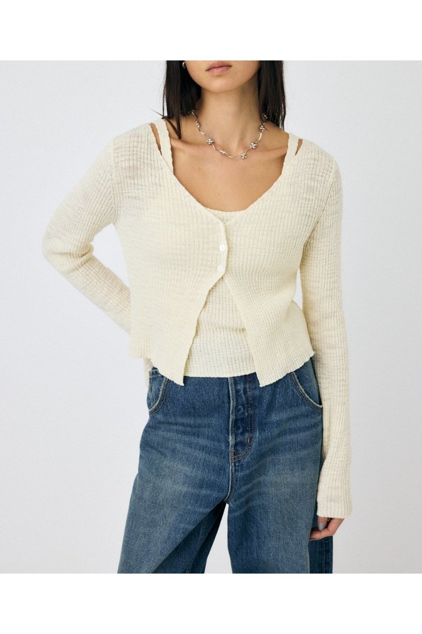 【マウジー/moussy】のSLUB KNIT アンサンブル 人気、トレンドファッション・服の通販 founy(ファニー) 　ファッション　Fashion　レディースファッション　Ladies' Fashion Online　トップス・カットソー　Tops/Tshirt　ニット　Knit Tops　アンサンブル　Knit Ensemble　おすすめ　Recommend　アンサンブル　Ensemble　カーディガン　Cardigan　キャミソール　Camisole　ジーンズ　Jeans　人気　Popularity　再入荷　Restock/Back In Stock/Re Arrival　夏　Summer　春　Spring　 other-1|ID: prp329100004585267 ipo3291000000032668172