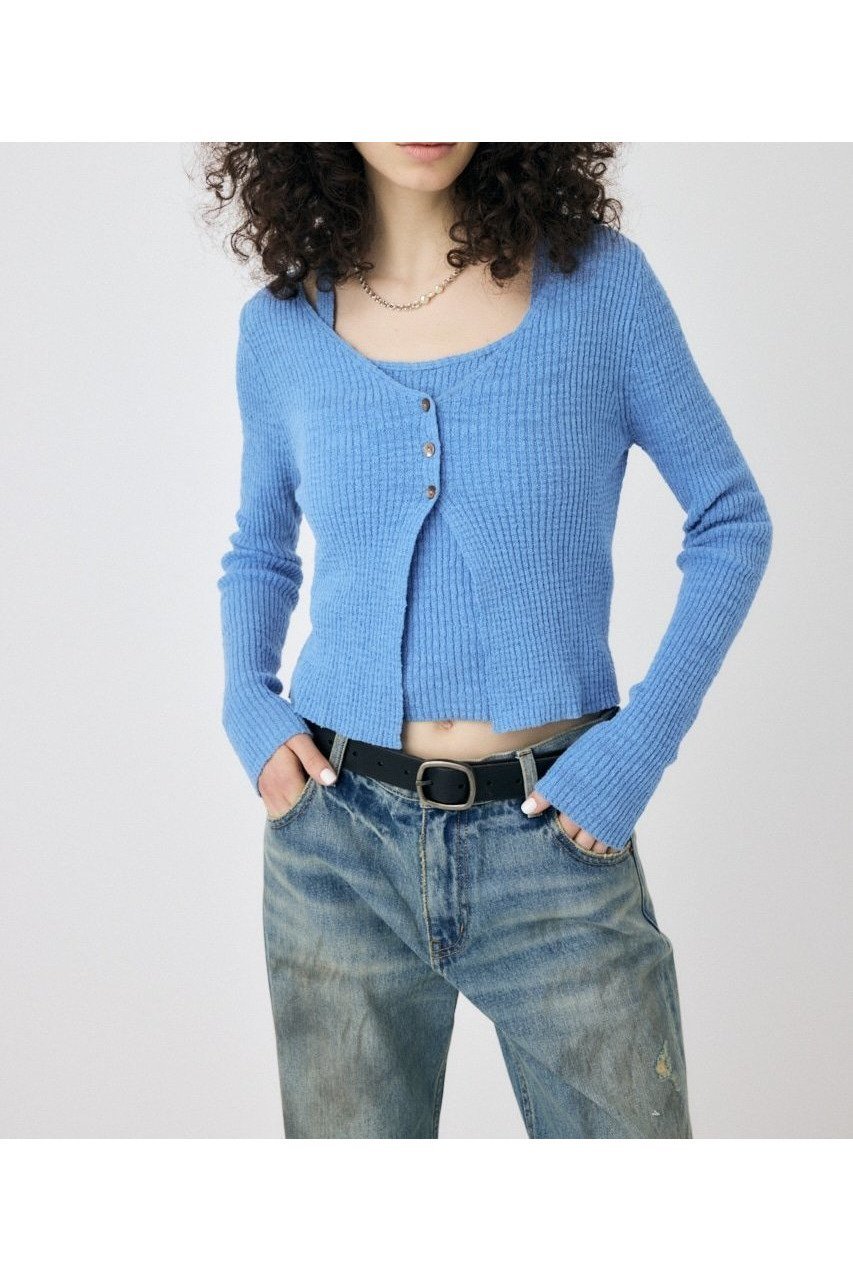【マウジー/moussy】のSLUB KNIT アンサンブル インテリア・キッズ・メンズ・レディースファッション・服の通販 founy(ファニー) 　ファッション　Fashion　レディースファッション　Ladies' Fashion Online　トップス・カットソー　Tops/Tshirt　ニット　Knit Tops　アンサンブル　Knit Ensemble　おすすめ　Recommend　アンサンブル　Ensemble　カーディガン　Cardigan　キャミソール　Camisole　ジーンズ　Jeans　人気　Popularity　再入荷　Restock/Back In Stock/Re Arrival　夏　Summer　春　Spring　L/BLU1|ID: prp329100004585267 ipo3291000000032668175
