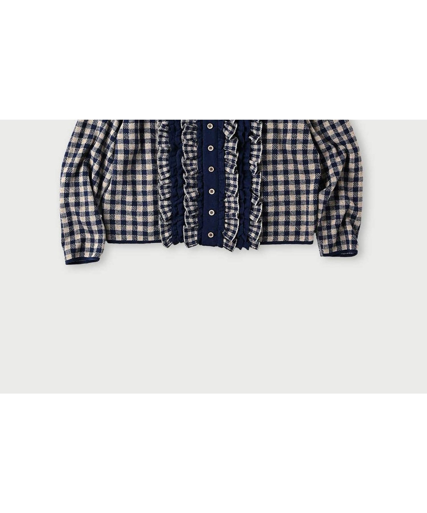 【その他のブランド/Other】のギンガムジャカードのカーディガン インテリア・キッズ・メンズ・レディースファッション・服の通販 founy(ファニー) 　ファッション　Fashion　レディースファッション　Fashion for Women　トップス・カットソー　Cut & Sew Tops　カーディガン・羽織り　Layered Style Cardigans　カーディガン　Cardigan, Knitwear　ギンガム　Gingham, Gingham Fabric　ジャカード／ジャガード　Jacquard, Woven Pattern　チェック　Check, Plaid, Tartan　バランス　Balance, Style Balance　フリル　Frill, Ruffle　リネン　Linen, Linen Fabric　ネイビーギンガム|ID: prp329100004585292 ipo3291000000032969418