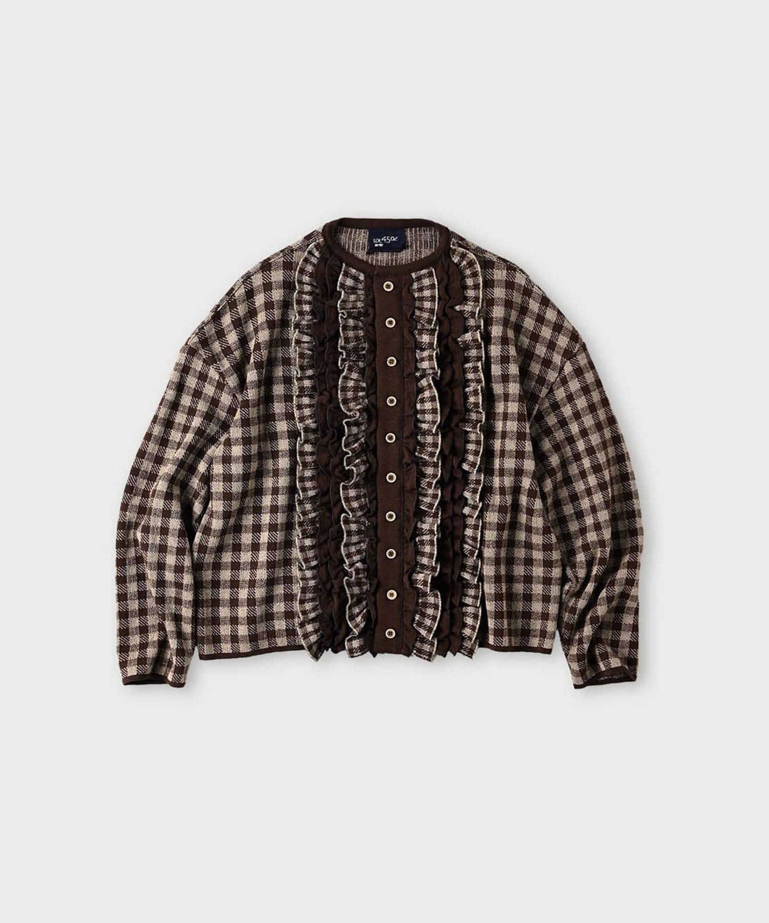 【その他のブランド/Other】のギンガムジャカードのカーディガン インテリア・キッズ・メンズ・レディースファッション・服の通販 founy(ファニー) 　ファッション　Fashion　レディースファッション　Fashion for Women　トップス・カットソー　Cut & Sew Tops　カーディガン・羽織り　Layered Style Cardigans　カーディガン　Cardigan, Knitwear　ギンガム　Gingham, Gingham Fabric　ジャカード／ジャガード　Jacquard, Woven Pattern　チェック　Check, Plaid, Tartan　バランス　Balance, Style Balance　フリル　Frill, Ruffle　リネン　Linen, Linen Fabric　茶ギンガム|ID: prp329100004585292 ipo3291000000032969421