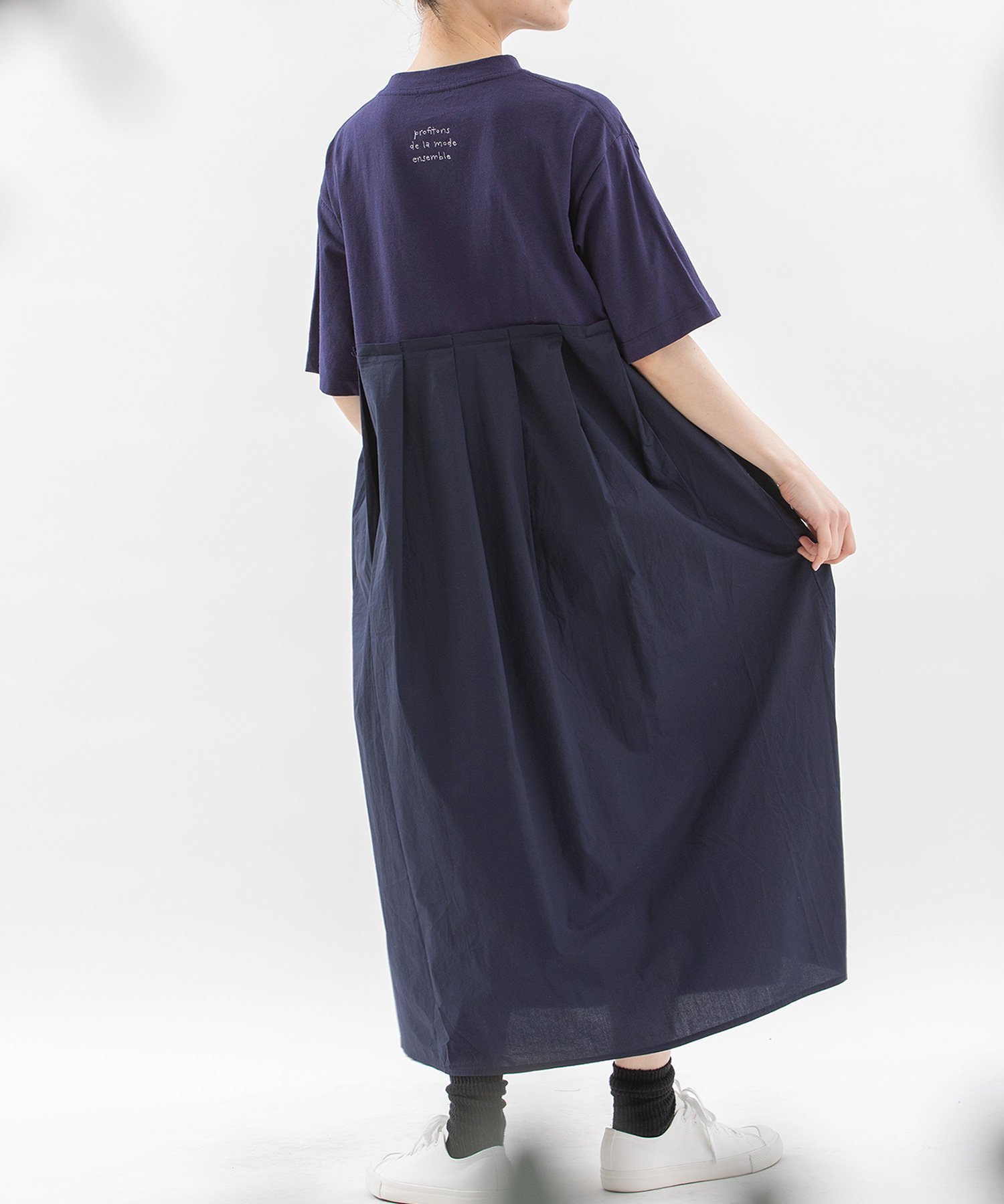 【プードゥドゥ/POU DOU DOU】のUSコットン布帛ドッキングワンピース インテリア・キッズ・メンズ・レディースファッション・服の通販 founy(ファニー) 　ファッション　Fashion　レディースファッション　Ladies' Fashion Online　ワンピース　Dress　シンプル　Simple　スマート　Smart　タイプライター　Typewriter　トレンド　Trend　ドッキング　Docking　フォルム　Form　ポケット　Pocket　半袖　Short Sleeve　リラックス　Relax　エレガント 上品　Elegant　ダークブルー|ID: prp329100004585726 ipo3291000000032607296