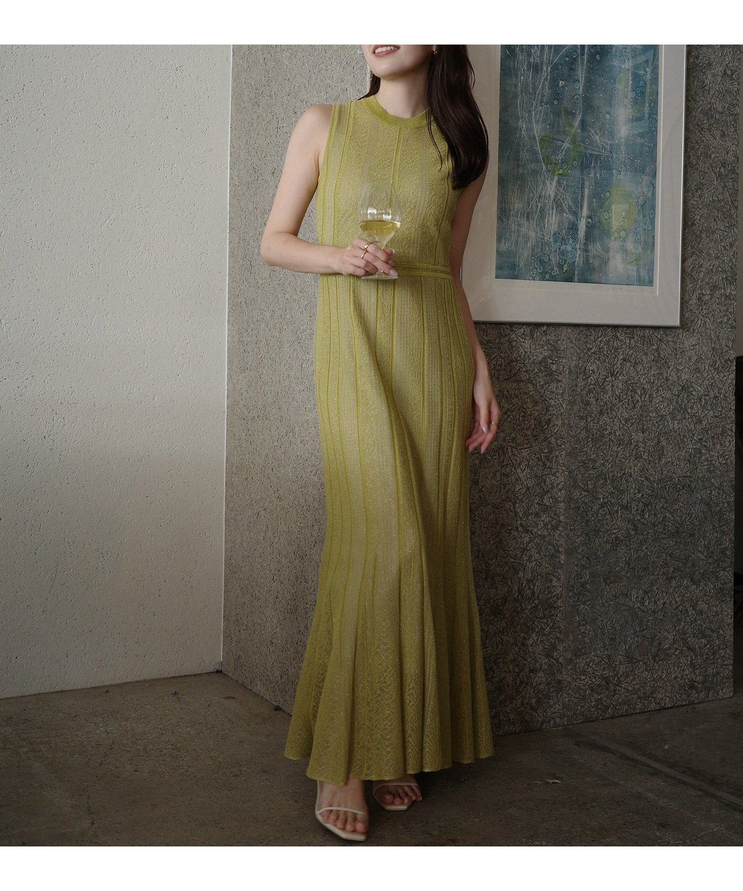 【アニュアンス/anuans】のレーシーニットワンピース インテリア・キッズ・メンズ・レディースファッション・服の通販 founy(ファニー) 　ファッション　Fashion　レディースファッション　Fashion for Women　ワンピース　Dresses　ニットワンピース　Knit Dresses　インナー　Innerwear　レース　Lace, Lace Fabric　エレガント 上品　Elegant　PISTACHIO GREEN|ID: prp329100004585749 ipo3291000000032751119