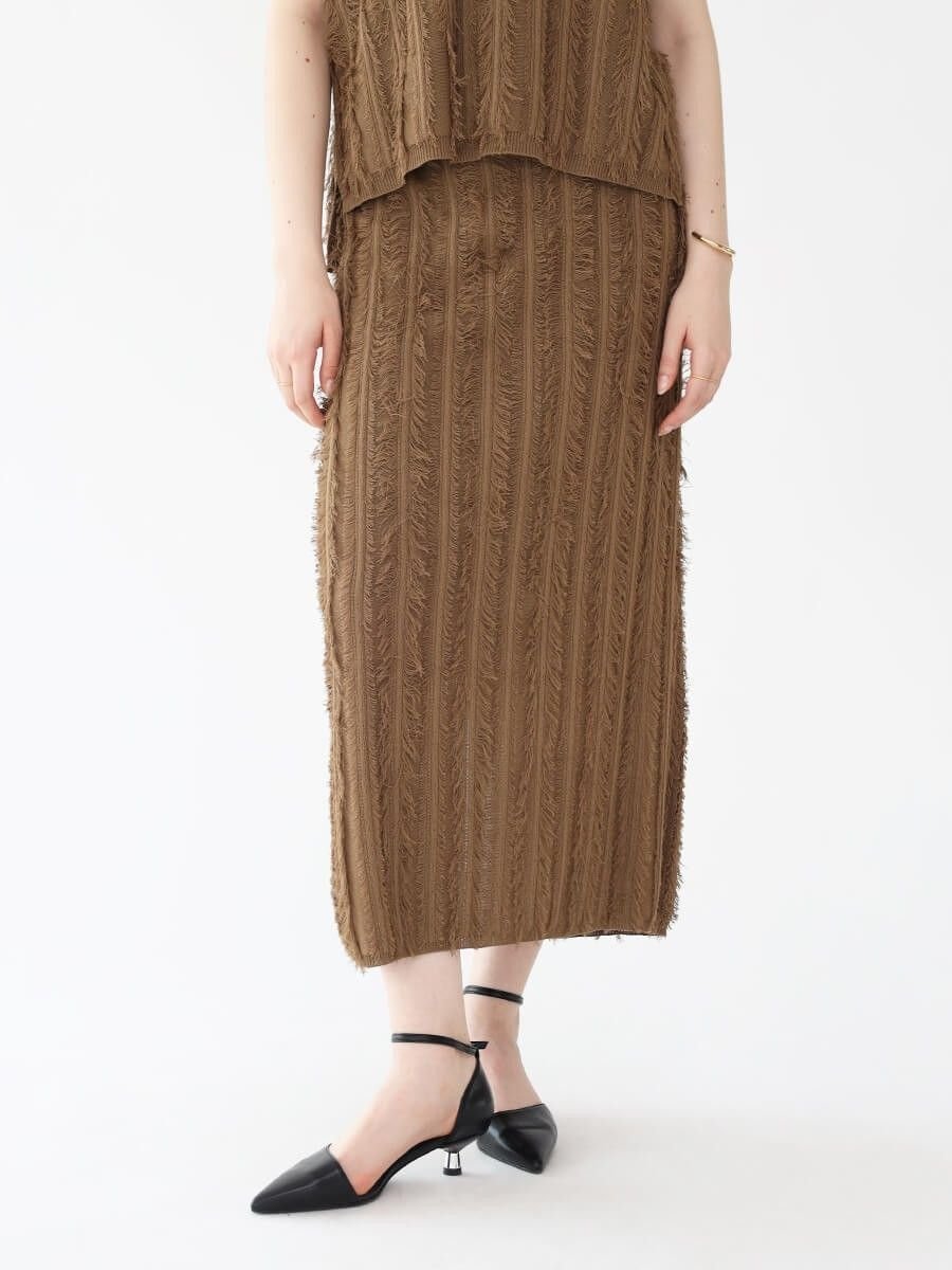 【ラシュッド/LASUD】のフリンジニットタイトスカート インテリア・キッズ・メンズ・レディースファッション・服の通販 founy(ファニー) 　ファッション　Fashion　レディースファッション　Fashion for Women　スカート　Skirts　なめらか　Smooth, Silky Texture　シンプル　Simple, Minimal　フィット　Fit, Slim Fit　フリンジ　Fringe, Tassel　エレガント 上品　Elegant　ブラウン|ID: prp329100004585934 ipo3291000000032664709