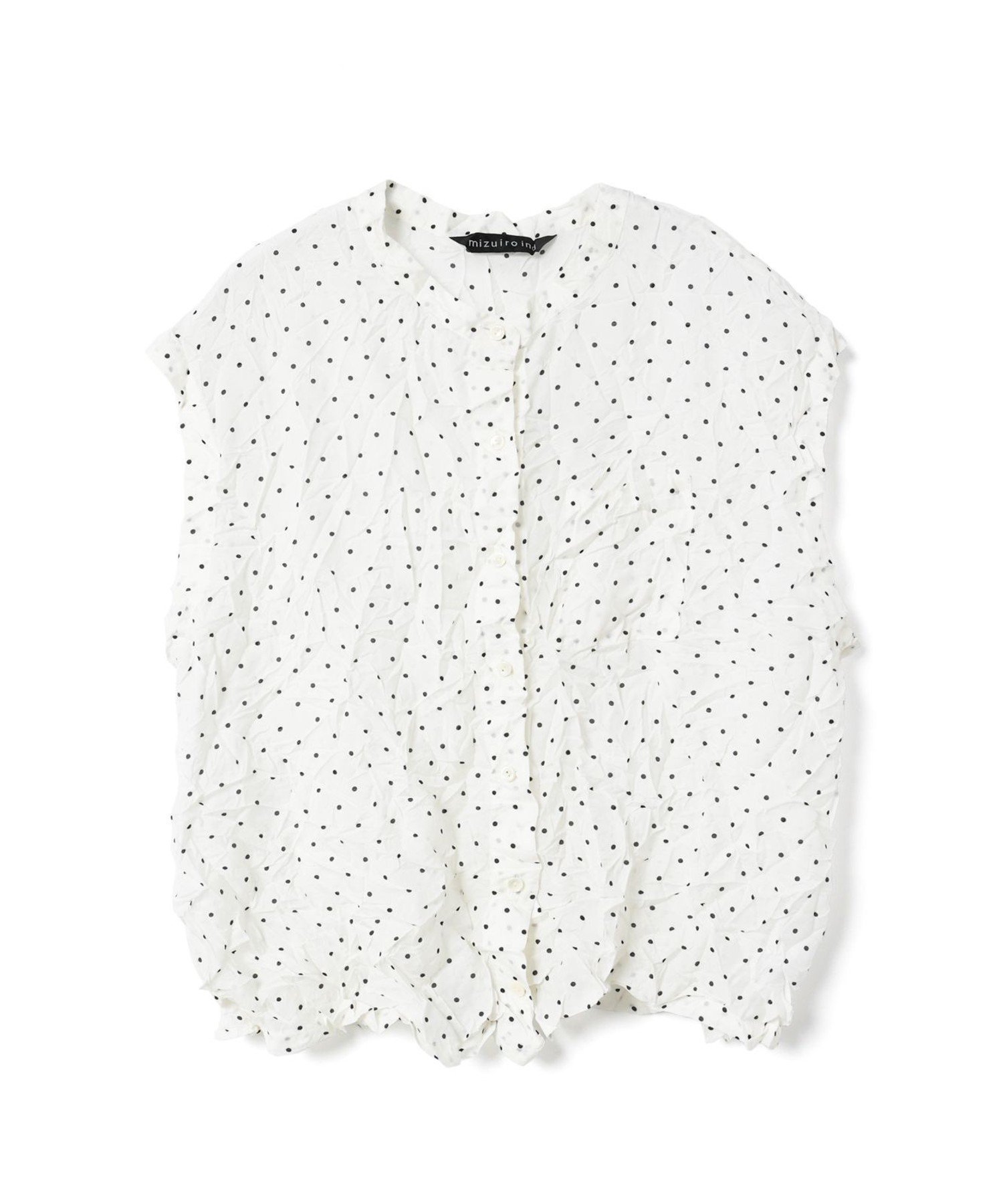 【マーコート/MARcourt】のmizuiro ind ドットプリントキャッチワッシャーノースリーブシャツ インテリア・キッズ・メンズ・レディースファッション・服の通販 founy(ファニー) 　ファッション　Fashion　レディースファッション　Fashion for Women　トップス・カットソー　Cut & Sew Tops　キャミソール&ノースリーブ　Camisoles & Sleeveless Tops　シャツ・ブラウス・オフィスカジュアル　Elegant Blouses & Button-Ups　オケージョン　Occasion Wear　コンパクト　Compact, Small Size　ドット　Polka Dot, Dot Pattern　ワッシャー　Washer, Crinkled Finish　人気　Popular, Best Seller　オフホワイト|ID: prp329100004585960 ipo3291000000032674418
