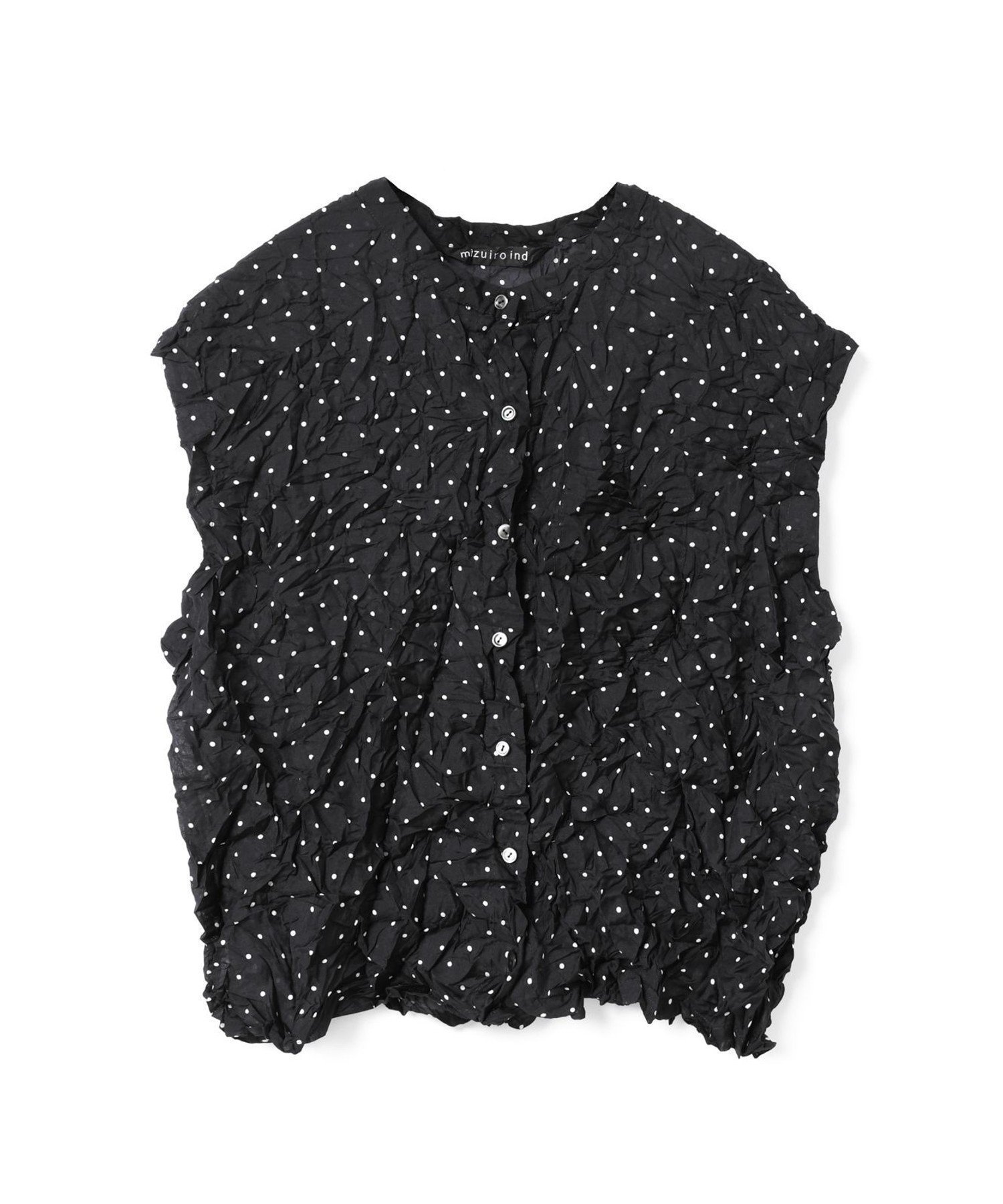 【マーコート/MARcourt】のmizuiro ind ドットプリントキャッチワッシャーノースリーブシャツ インテリア・キッズ・メンズ・レディースファッション・服の通販 founy(ファニー) 　ファッション　Fashion　レディースファッション　Fashion for Women　トップス・カットソー　Cut & Sew Tops　キャミソール&ノースリーブ　Camisoles & Sleeveless Tops　シャツ・ブラウス・オフィスカジュアル　Elegant Blouses & Button-Ups　オケージョン　Occasion Wear　コンパクト　Compact, Small Size　ドット　Polka Dot, Dot Pattern　ワッシャー　Washer, Crinkled Finish　人気　Popular, Best Seller　ブラック|ID: prp329100004585960 ipo3291000000032674419