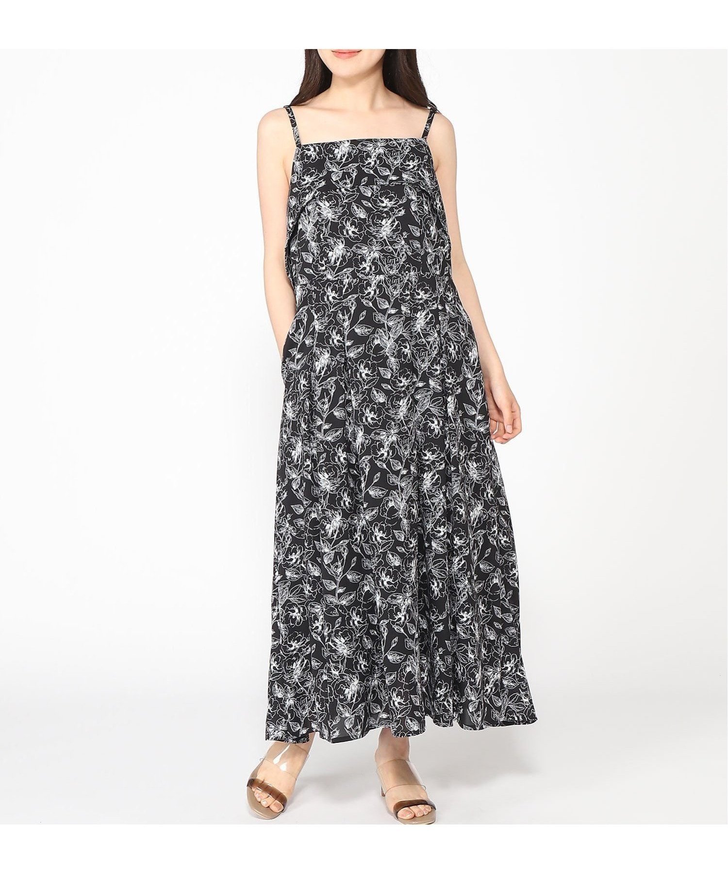 【プレフェリール/PREFERIR】の花柄ラップルキャミワンピース インテリア・キッズ・メンズ・レディースファッション・服の通販 founy(ファニー) 　ファッション　Fashion　レディースファッション　WOMEN　ワンピース　Dress　キャミワンピース　No Sleeve Dresses　インナー　Inner　フラワー　Flower　プリント　Print　リボン　Ribbon　エレガント 上品　Elegant　ブラック|ID: prp329100004586042 ipo3291000000032518725