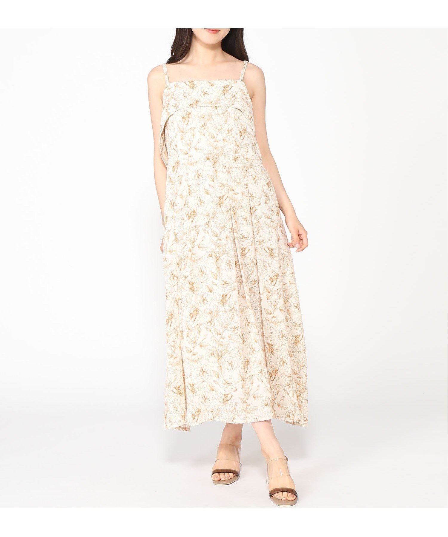 【プレフェリール/PREFERIR】の花柄ラップルキャミワンピース インテリア・キッズ・メンズ・レディースファッション・服の通販 founy(ファニー) 　ファッション　Fashion　レディースファッション　WOMEN　ワンピース　Dress　キャミワンピース　No Sleeve Dresses　インナー　Inner　フラワー　Flower　プリント　Print　リボン　Ribbon　エレガント 上品　Elegant　ベージュ|ID: prp329100004586042 ipo3291000000032518727