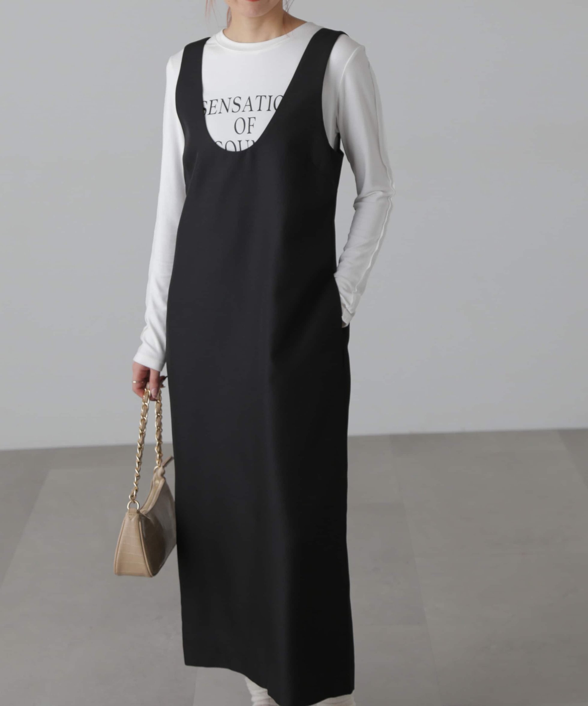 【フリーズマート/FREE'S MART】の深Uネックジャンスカ インテリア・キッズ・メンズ・レディースファッション・服の通販 founy(ファニー) 　ファッション　Fashion　レディースファッション　Fashion for Women　インナー　Innerwear　シェイプ　Shape, Slim Fit　バランス　Balance, Style Balance　フェミニン　Feminine, Girly　メランジ　Melange, Mixed Yarn　ブラック|ID: prp329100004586138 ipo3291000000032729206