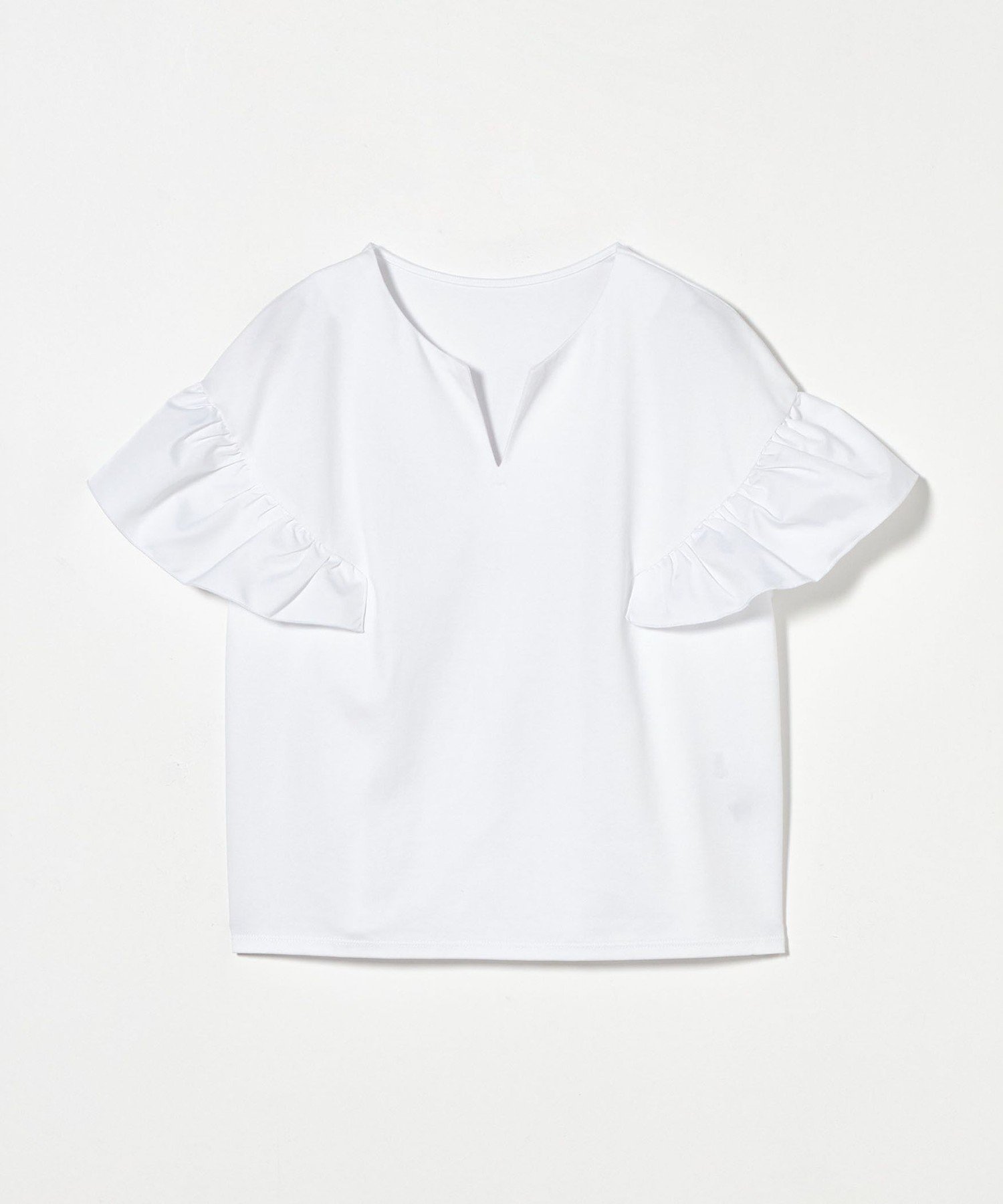 【ユナイテッドアローズ/UNITED ARROWS】のフリルスリーブ キーネックカットソー A DAY IN THE LIFE インテリア・キッズ・メンズ・レディースファッション・服の通販 founy(ファニー) 　ファッション　Fashion　レディースファッション　Fashion for Women　トップス・カットソー　Cut & Sew Tops　カットソー・ベーシックTシャツ　Cut-and-Sewn Tops / Stretch Tees & Basics　おすすめ　Recommended / Our Picks　カットソー　Cut and Sewn Top　スラックス　Slacks, Dress Pants　スリーブ　Sleeve, Long Sleeve / Short Sleeve　タフタ　Taffeta, Structured Fabric　フリル　Frill, Ruffle　プリント　Print, Printed Pattern　リゾート　Resort, Vacation Style　エレガント 上品　Elegant　ビジネス 仕事 通勤　Business / Work / Commuting　OFF WHITE|ID: prp329100004586182 ipo3291000000033438357