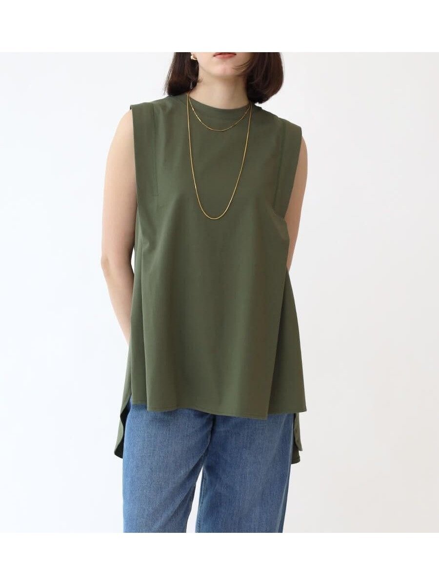 【ラシュッド/LASUD】のNORITAKE Cotton plating ノースリーブカットソー インテリア・キッズ・メンズ・レディースファッション・服の通販 founy(ファニー) 　ファッション　Fashion　レディースファッション　Fashion for Women　トップス・カットソー　Cut & Sew Tops　キャミソール&ノースリーブ　Camisoles & Sleeveless Tops　カットソー・ベーシックTシャツ　Cut-and-Sewn Tops / Stretch Tees & Basics　カットソー　Cut and Sewn Top　コンパクト　Compact, Small Size　おすすめ　Recommended / Our Picks　カーキ|ID: prp329100004586186 ipo3291000000032796887