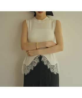 【アニュアンス/anuans】のレースアングルヘムニット 人気、トレンドファッション・服の通販 founy(ファニー) ファッション Fashion レディースファッション Ladies' Fashion Online トップス・カットソー Tops/Tshirt ニット Knit Tops アクリル Acrylic シェイプ Shape ノースリーブ No Sleeve レース Race エレガント 上品 Elegant |ID:prp329100004586234