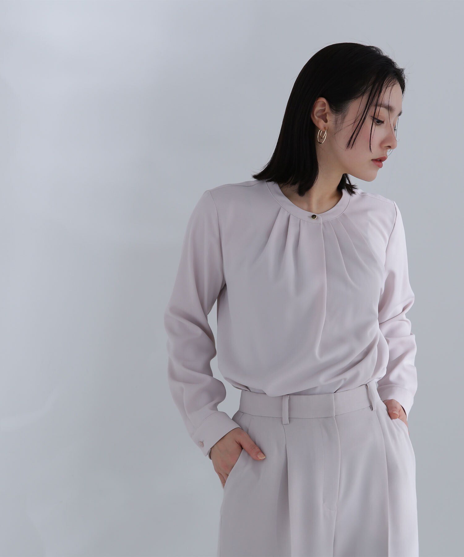 【ナチュラル ビューティー ベーシック/NATURAL BEAUTY BASIC】のフロントタックブラウス インテリア・キッズ・メンズ・レディースファッション・服の通販 founy(ファニー) 　ファッション　Fashion　レディースファッション　WOMEN　トップス・カットソー　Tops/Tshirt　シャツ/ブラウス　Shirts/Blouses　シンプル　Simple　ジャケット　Jacket　ジョーゼット　Georgette　ベーシック　Basic　エレガント 上品　Elegant　ピンクベージュ|ID: prp329100004586289 ipo3291000000032520787